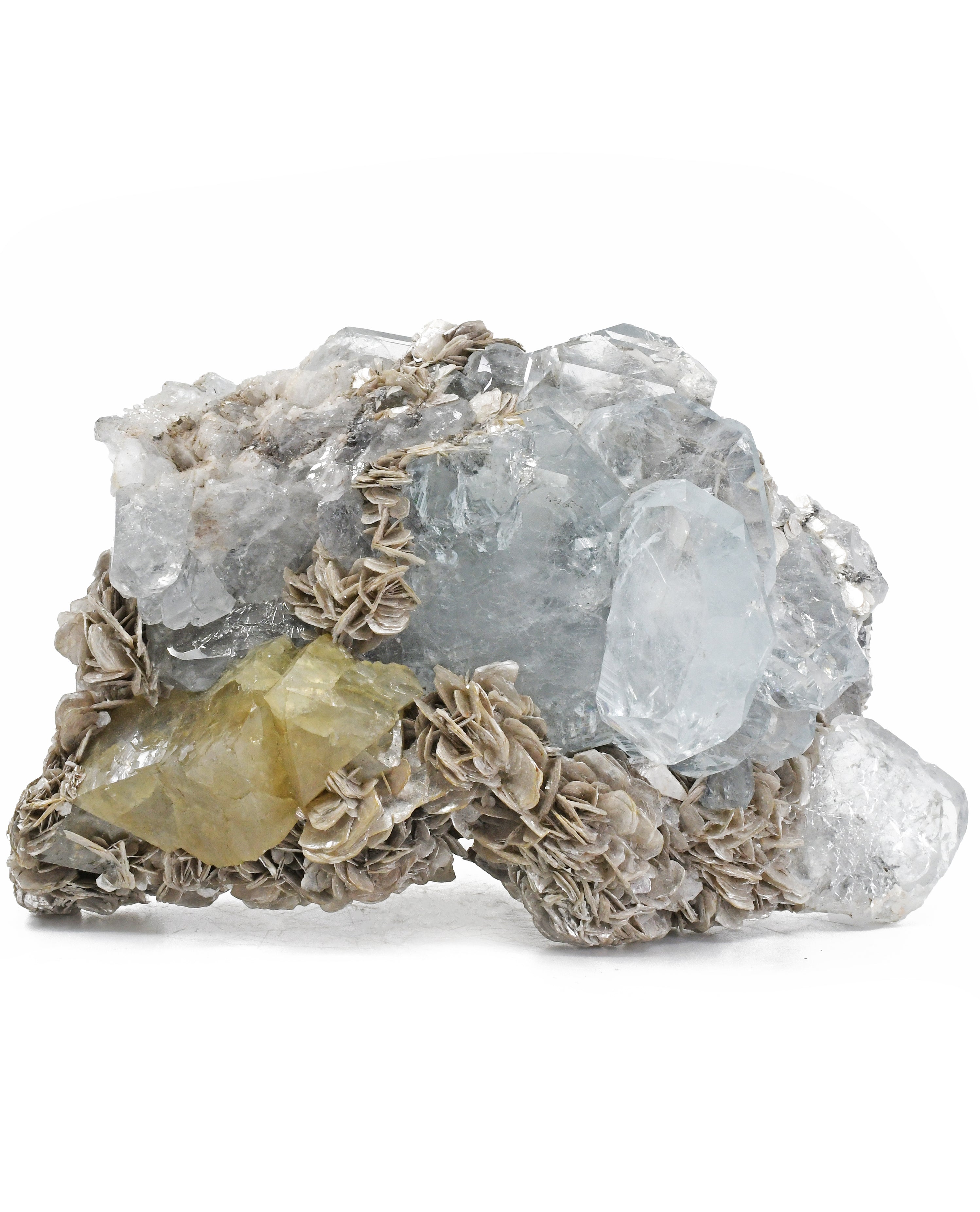 Aquamarine Natural Gem Crystals on Muscovite with Scheelite 4.8 inch 562.6 gram Natural Specimen- China - MSCON-057 - Crystalarium