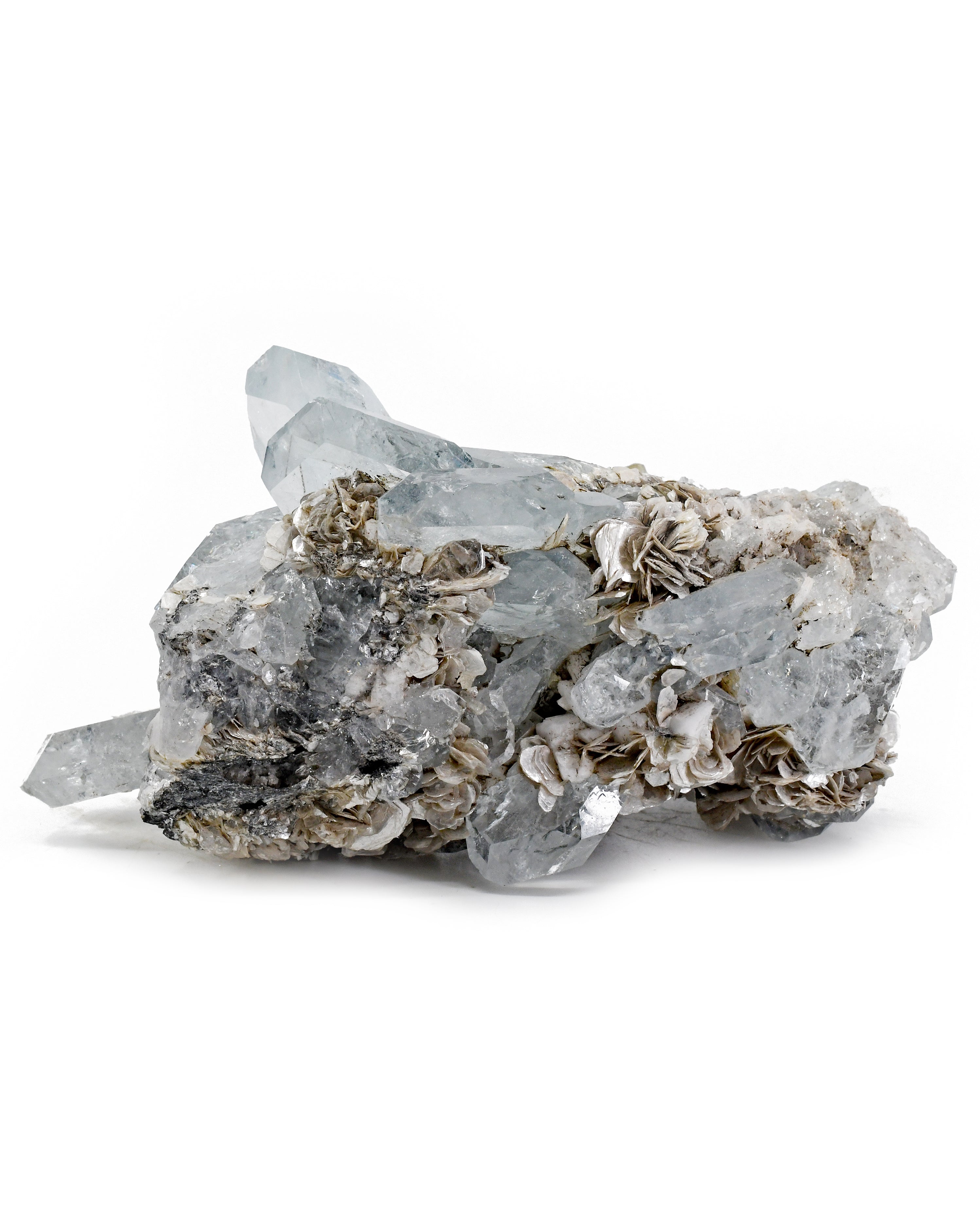 Aquamarine Natural Gem Crystals on Muscovite with Scheelite 4.8 inch 562.6 gram Natural Specimen- China - MSCON-057 - Crystalarium