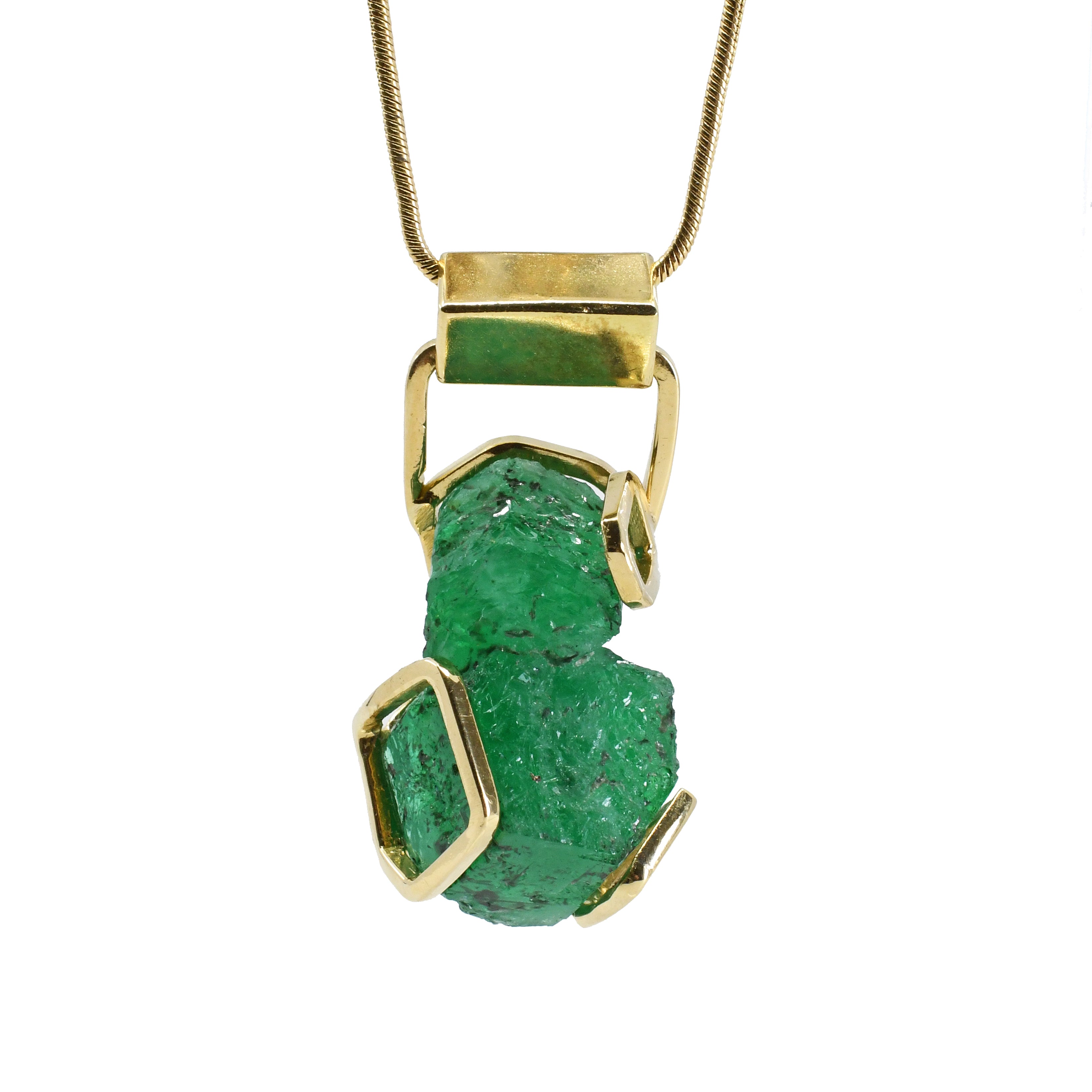 Emerald Natural Crystal Cluster 22.8ct 18k Handcrafted Pendant - HHO-021 - Crystalarium