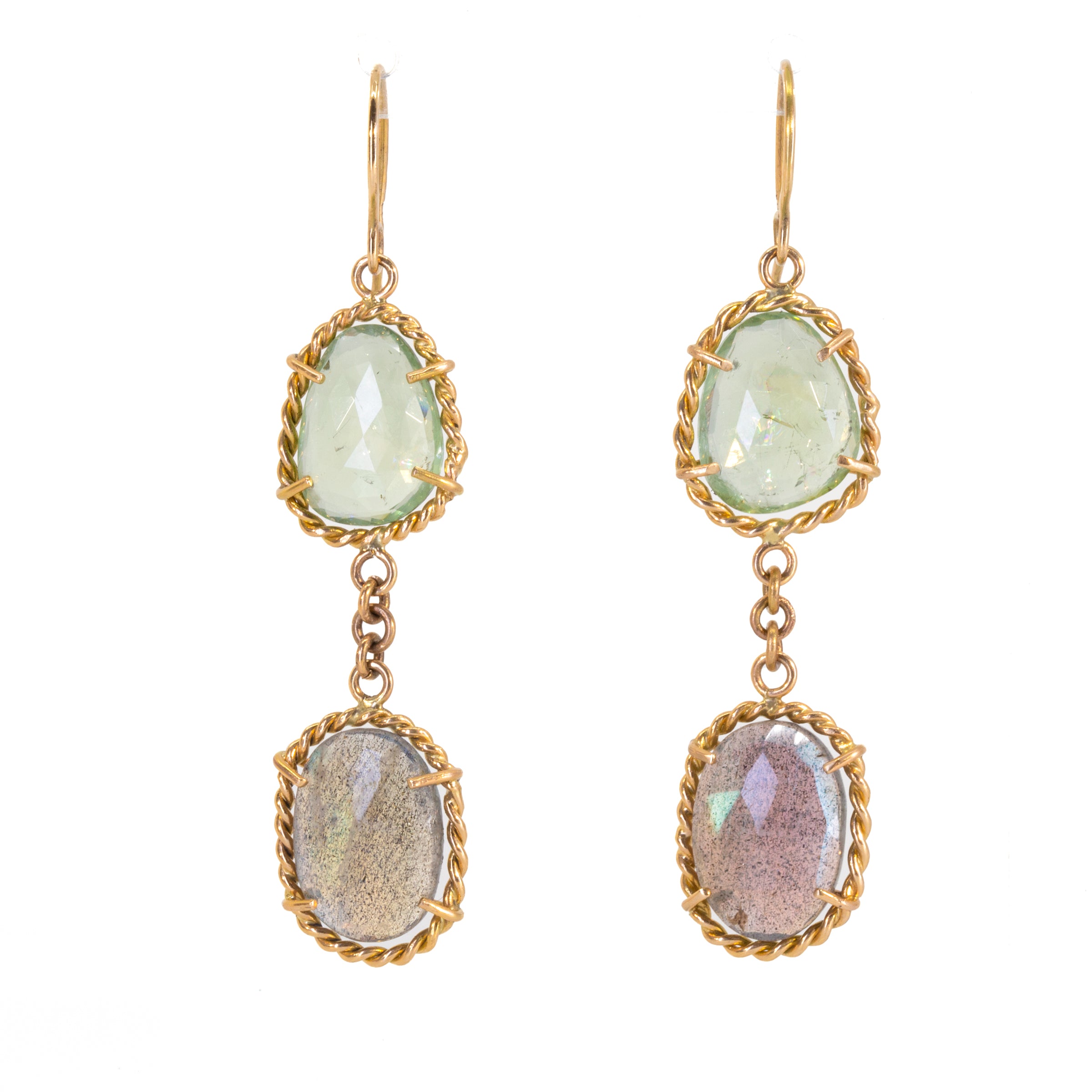 Green Tourmaline and Labradorite 14k Handcrafted Earrings - FFO-180 - Crystalarium