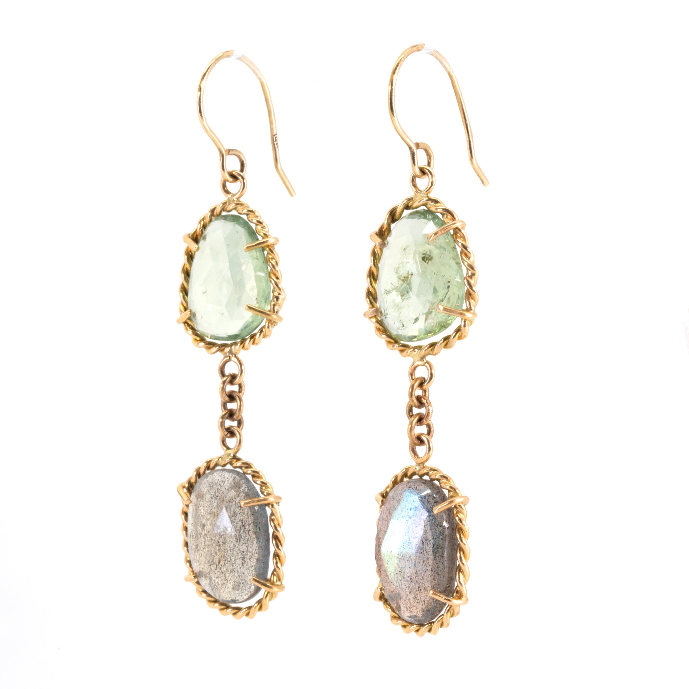 Green Tourmaline and Labradorite 14k Handcrafted Earrings - FFO-180 - Crystalarium