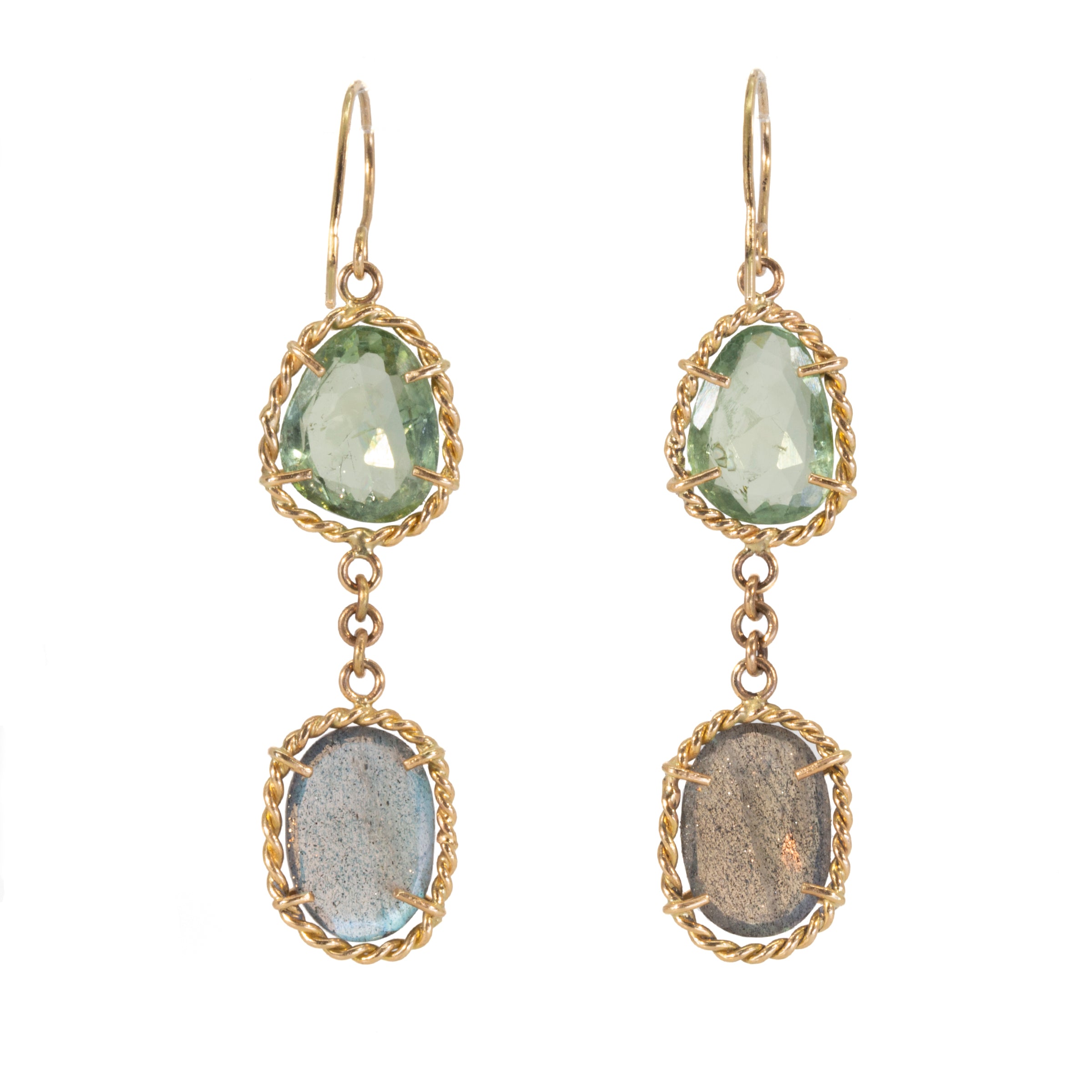 Green Tourmaline and Labradorite 14k Handcrafted Earrings - FFO-180 - Crystalarium