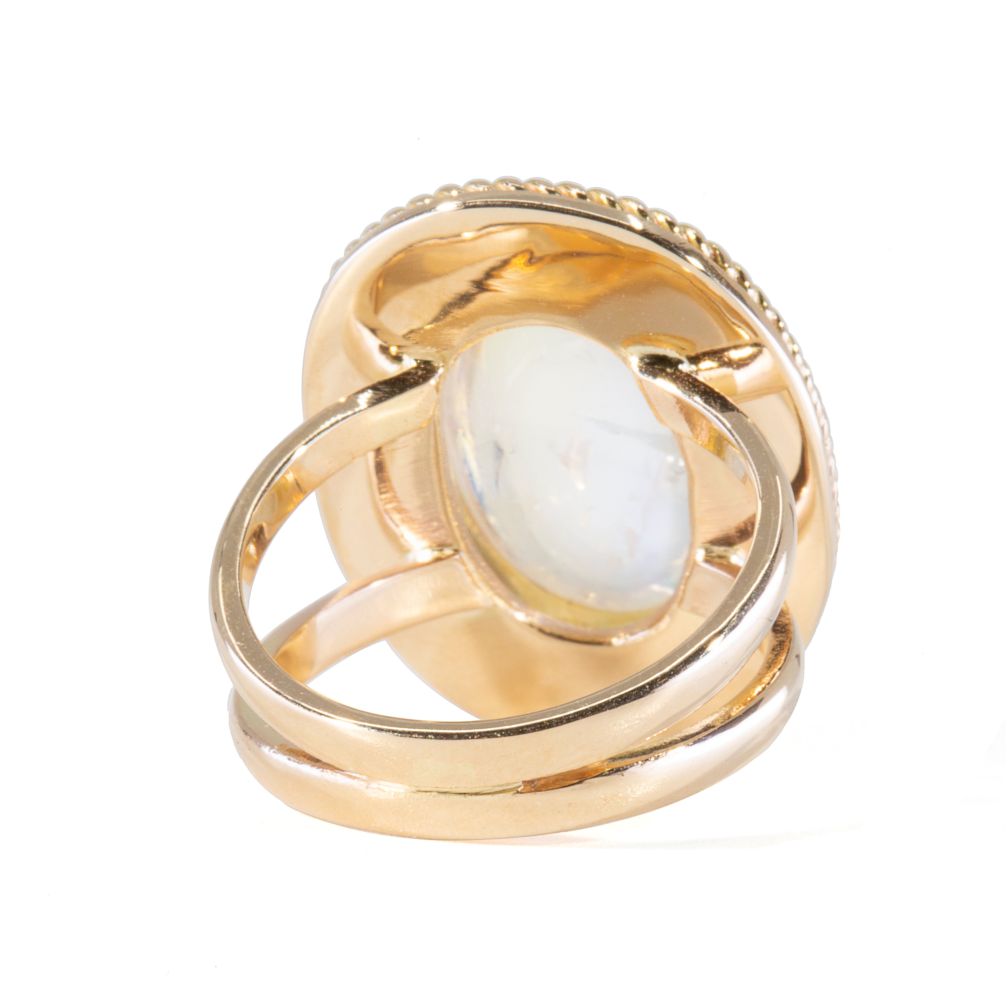 Moonstone 9.13 carat 16.7 mm Oval Cabochon 14k Handcrafted Braided Bezel Ring - JJO-030 - Crystalarium