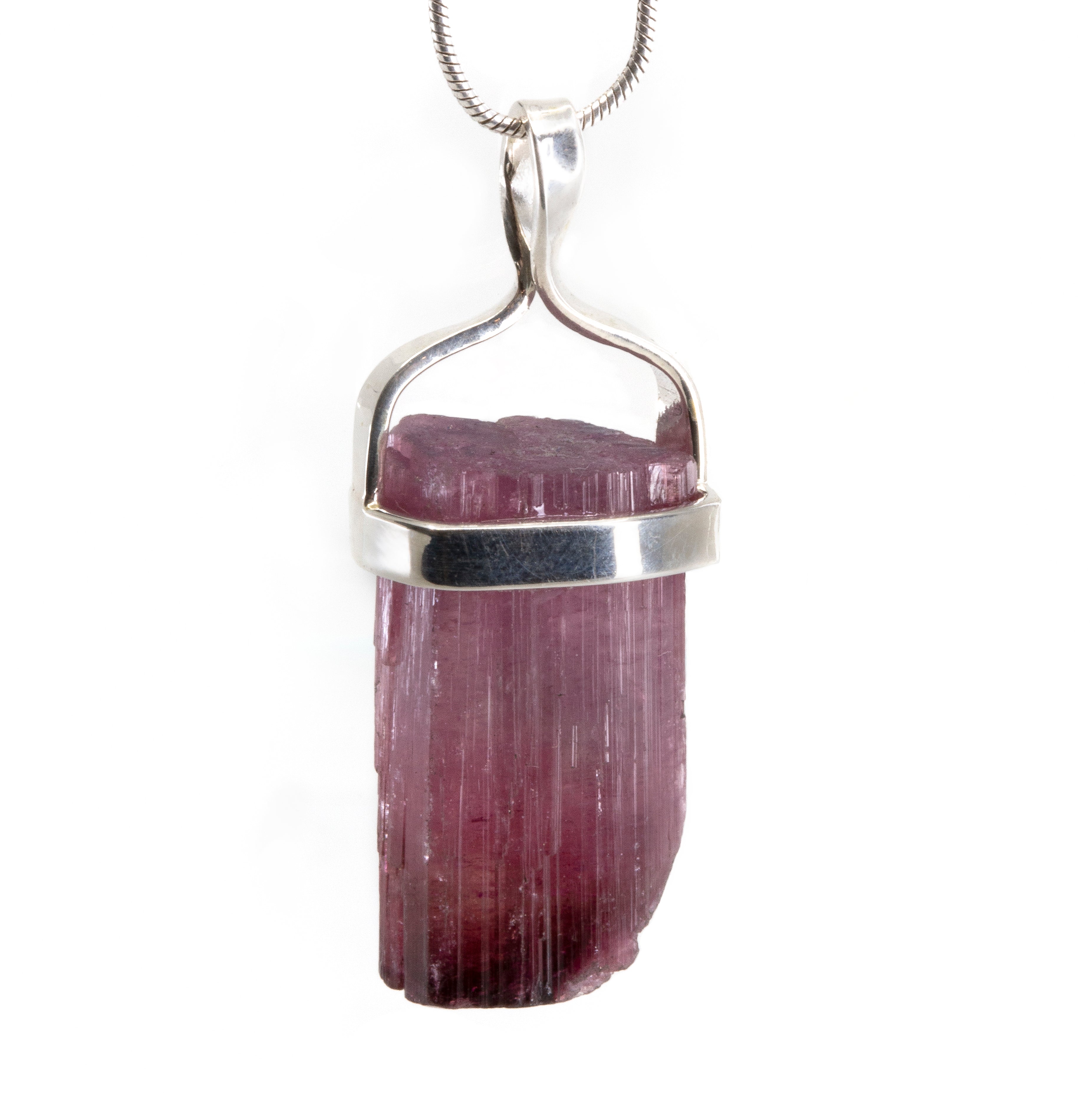Rubelite Tourmaline 21.88ct Natural Crystal Handcrafted Sterling Silver Twist Pendant - HHO-082 - Crystalarium