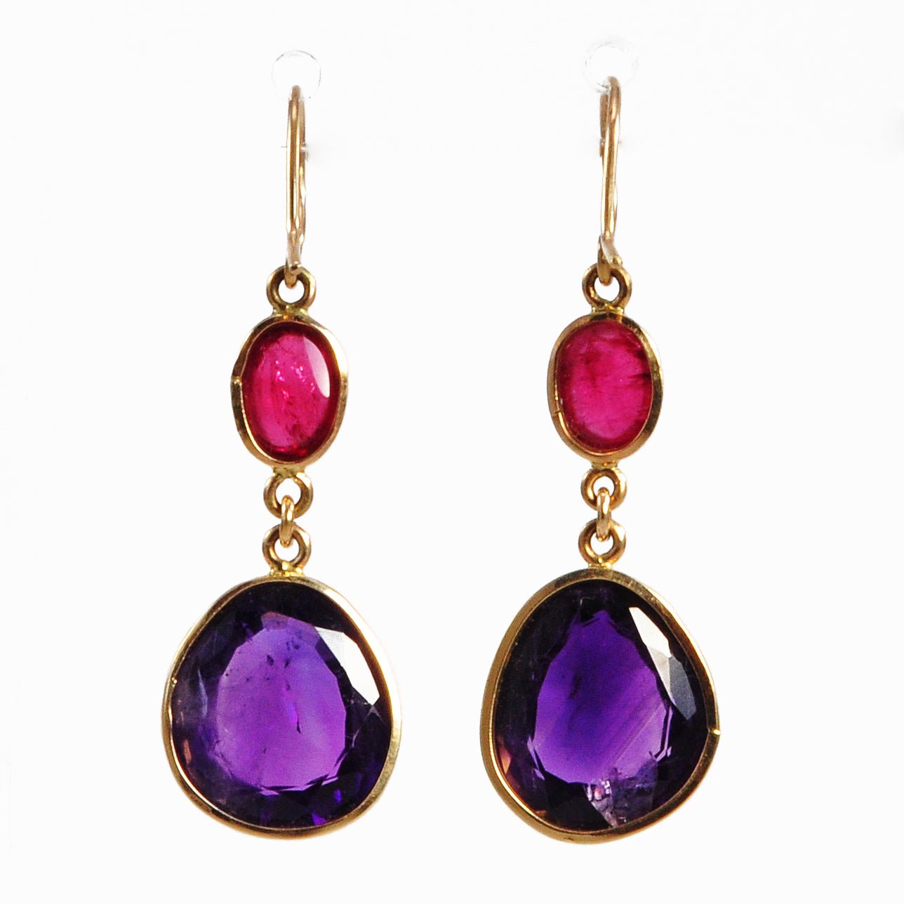 Amethyst with Pink Tourmaline 30.88mm 14.36 ct Handcrafted 14K Gemstone Earrings - BBO-226 - Crystalarium