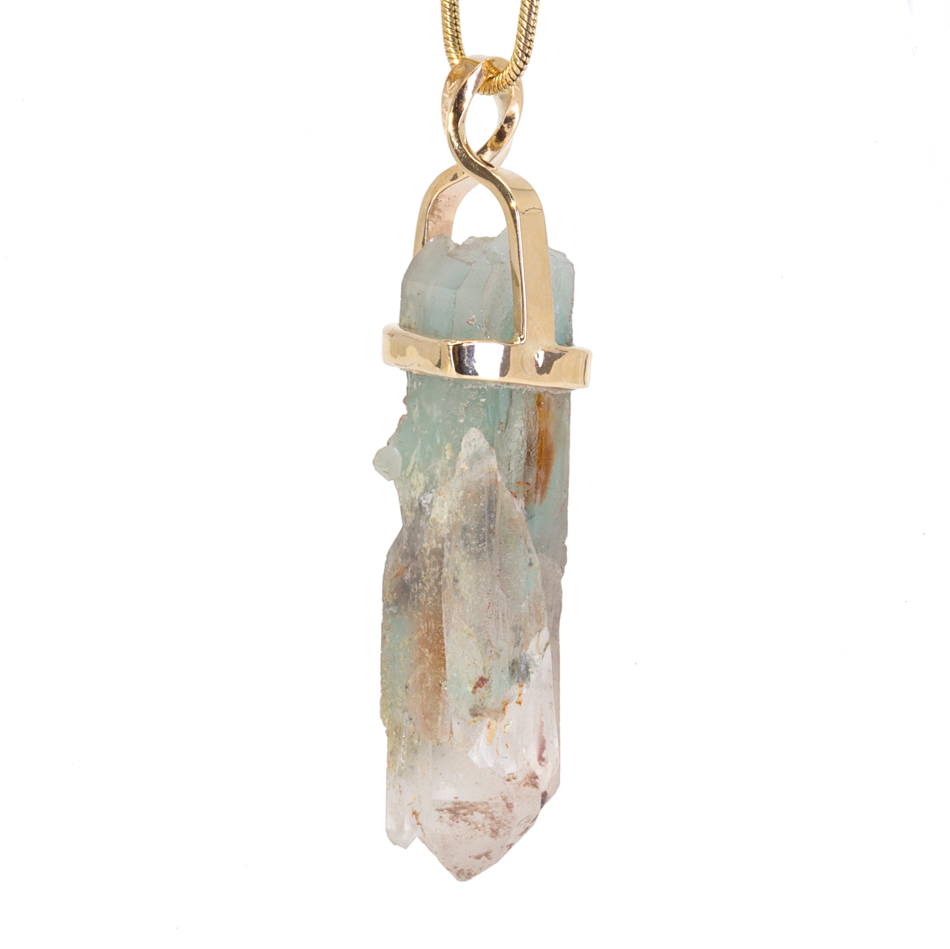 Ajoite in Quartz 27.89ct Natural Crystal 14k Handcrafted Twist Pendant - jjo-069 - Crystalarium