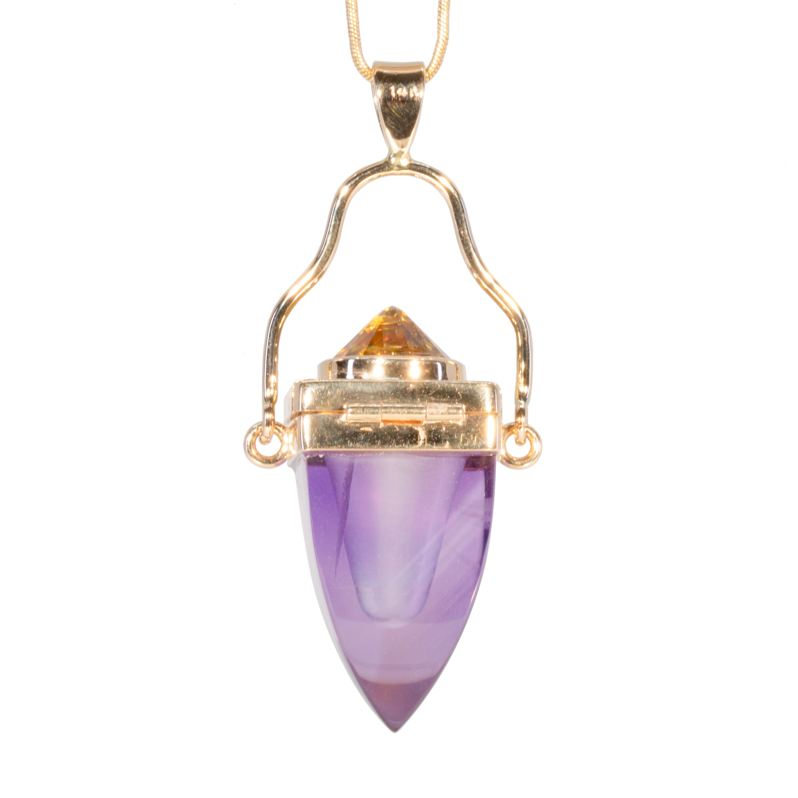 Amethyst 42.71 ct with Sphene 6.47 ct Handcrafted 14K Gemstone Vessel Pendant - JJO-170 - Crystalarium