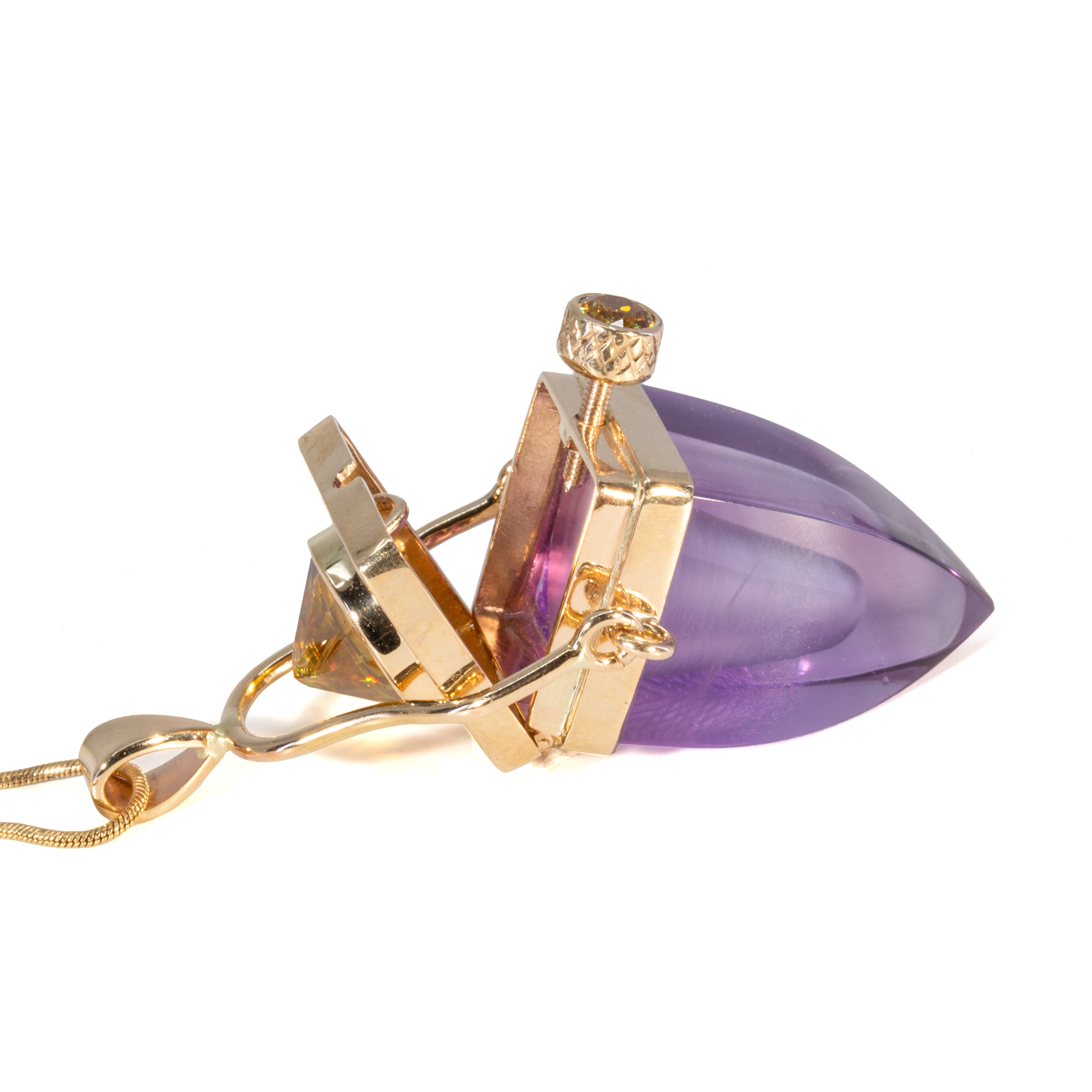 Amethyst 42.71 ct with Sphene 6.47 ct Handcrafted 14K Gemstone Vessel Pendant - JJO-170 - Crystalarium