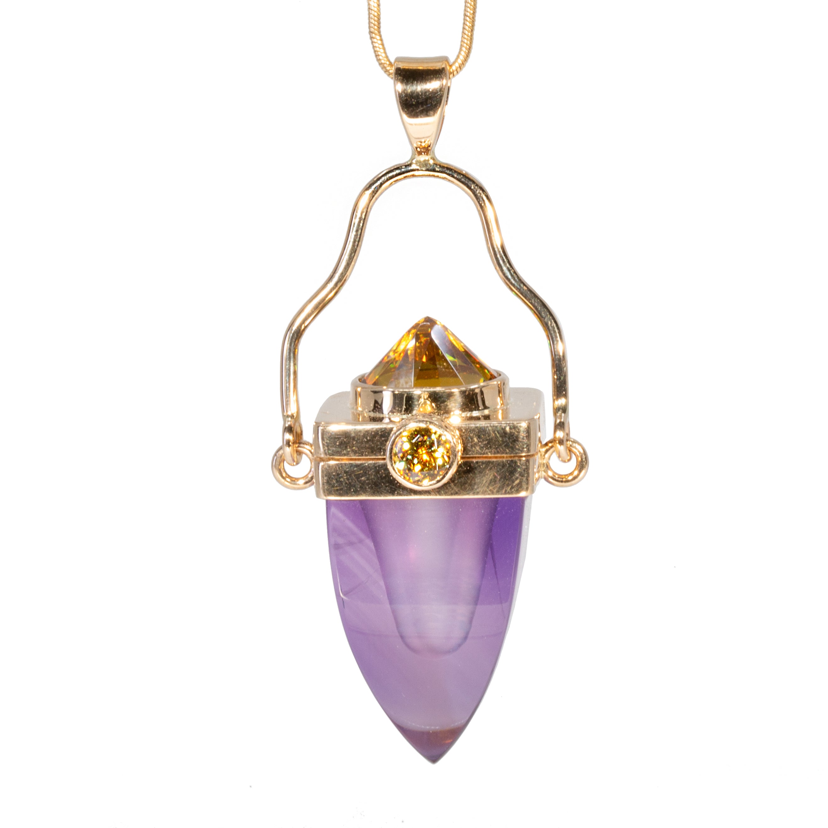 Amethyst 42.71 ct with Sphene 6.47 ct Handcrafted 14K Gemstone Vessel Pendant - JJO-170 - Crystalarium