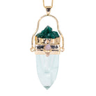 Aquamarine and Dioptase with Natural Sapphire Accent 14k Handcrafted Vessel Pendant - JJO-073 - Crystalarium