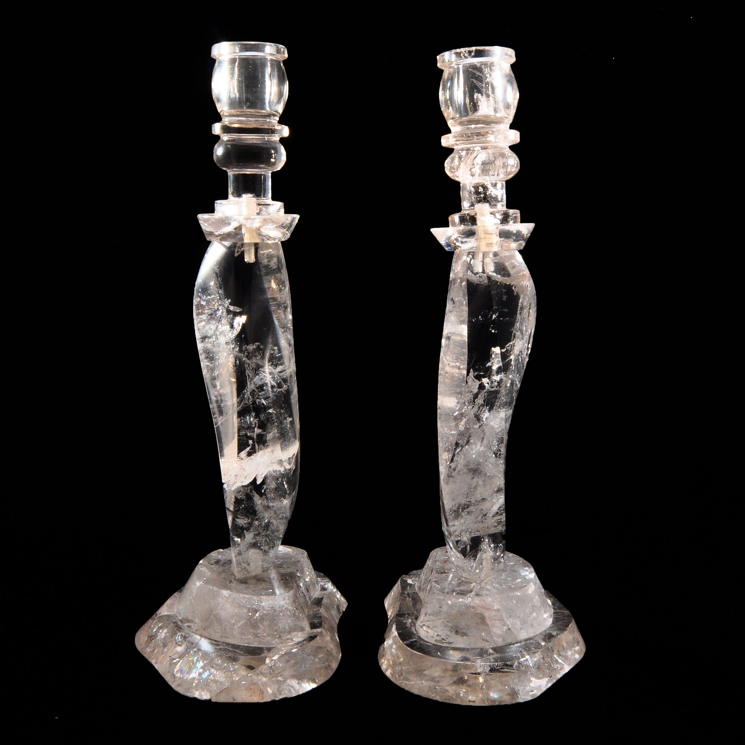 Quartz 11 inch Clear Crystal Candlesticks - FFR-020 - Crystalarium