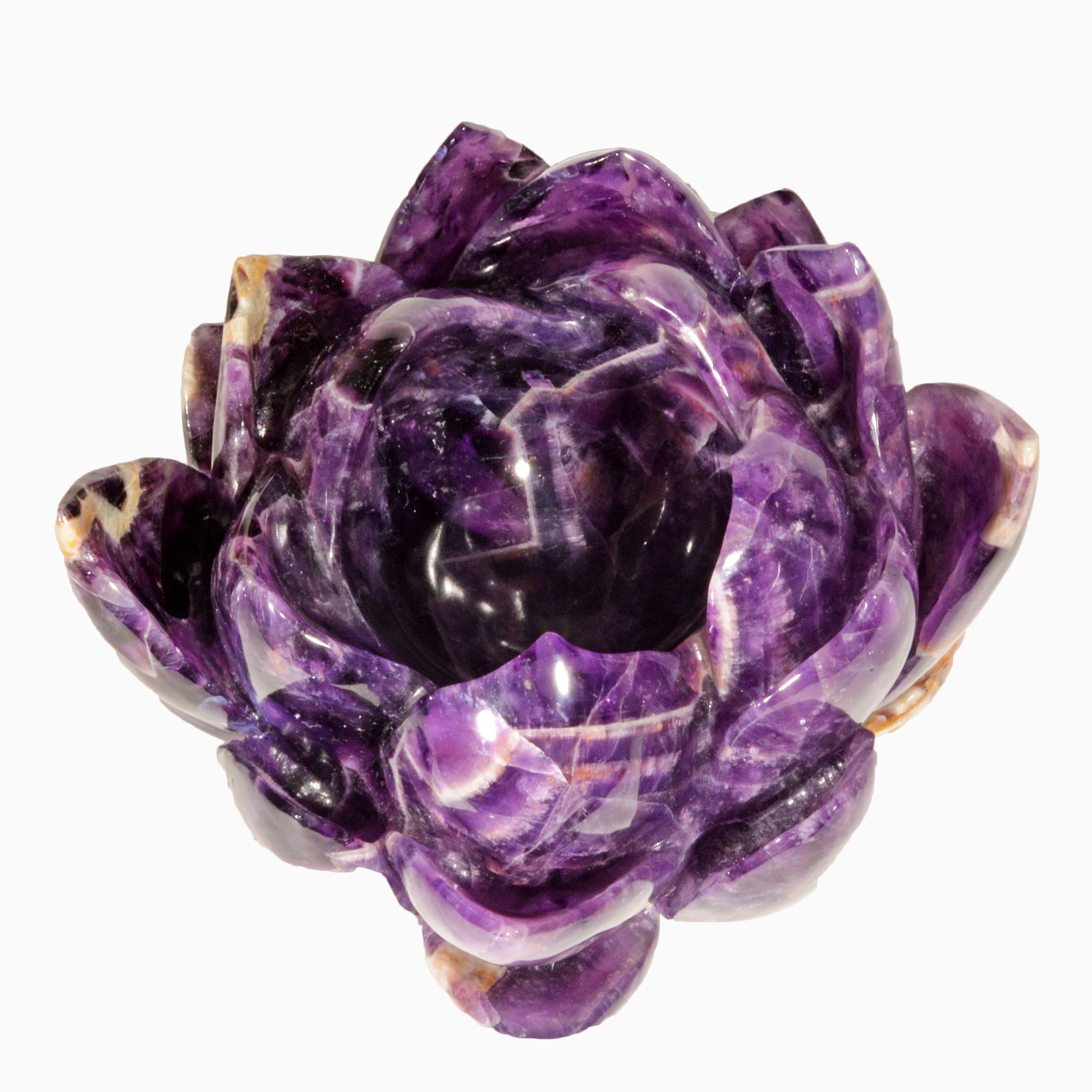 Amethyst 5.0 inch 5.48 lbs Natural Crystal Carved Lotus Votive Holder - EER-027 - Crystalarium