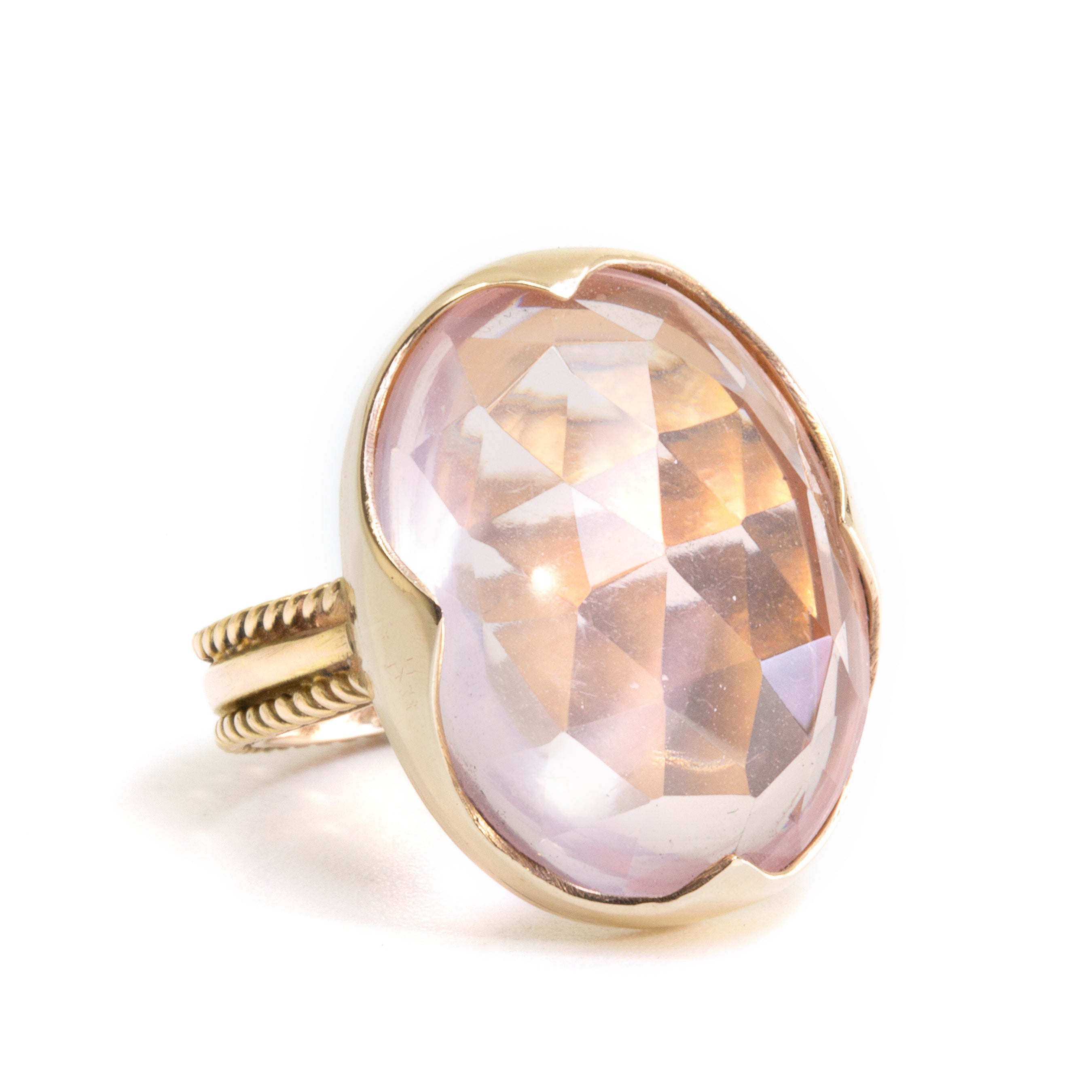 Faceted Rose Quartz 15.84ct Handcrafted 14k Gemstone Ring - BBO-382 - Crystalarium