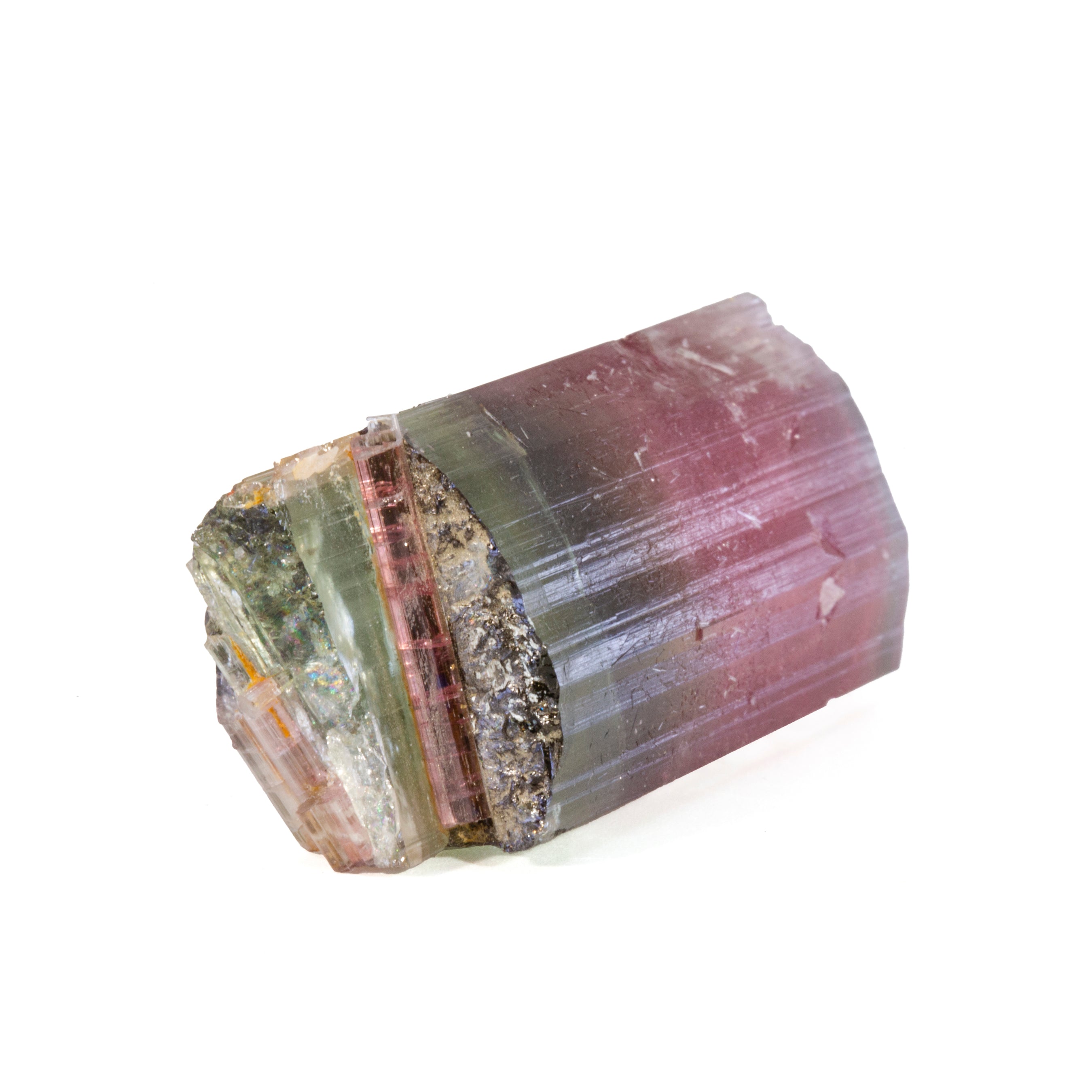 Cat's Eye Bi-Color Tourmaline with Lepidolite 38.4 gram 22.8mm Natural Gem Crystal - Himalaya Mine, San Diego, California, USA - JJX-004 - Crystalarium