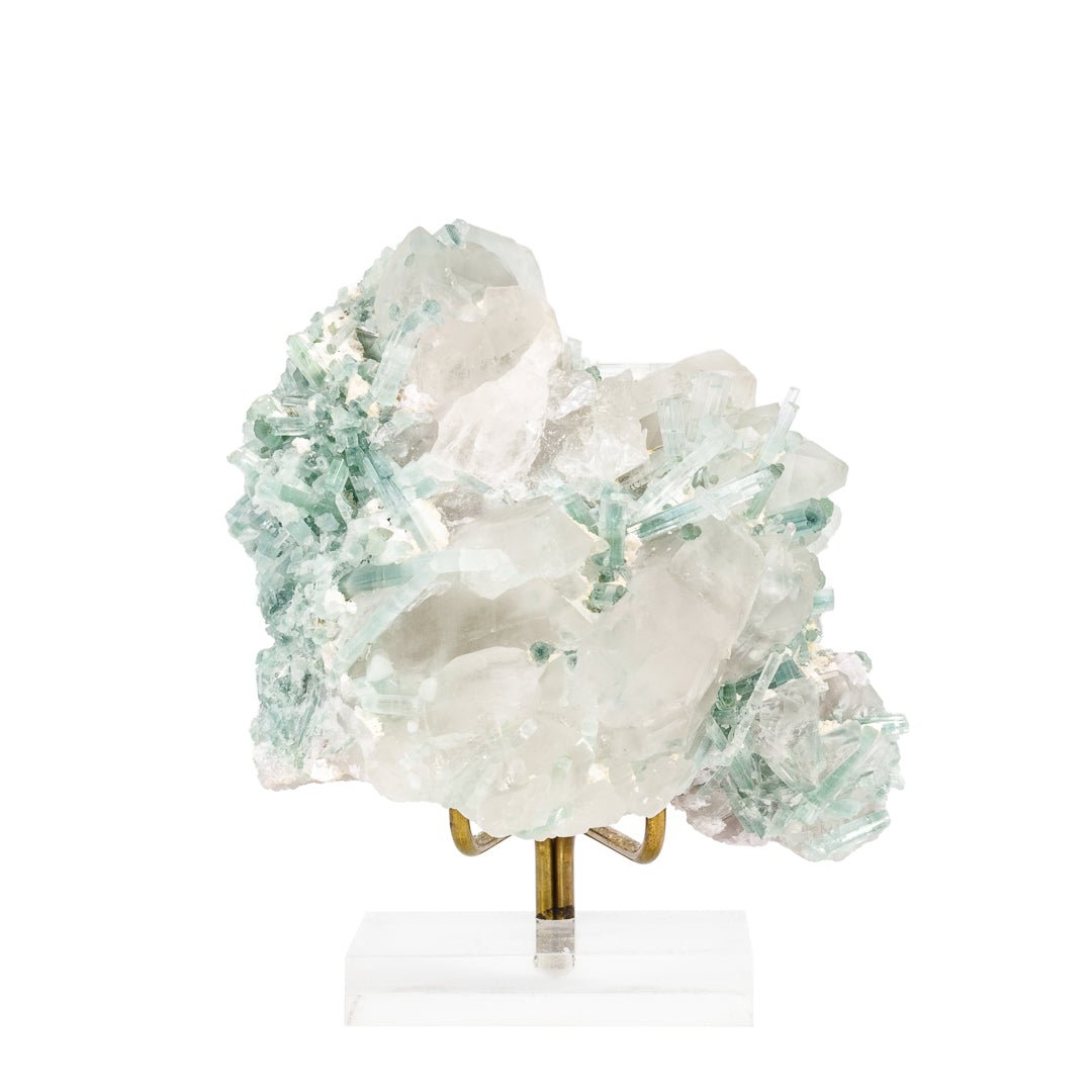 Blue Tourmaline on Quartz 4.5 Inch 1.52lb Natural Crystal - Afghanistan - KKX-370 - Crystalarium