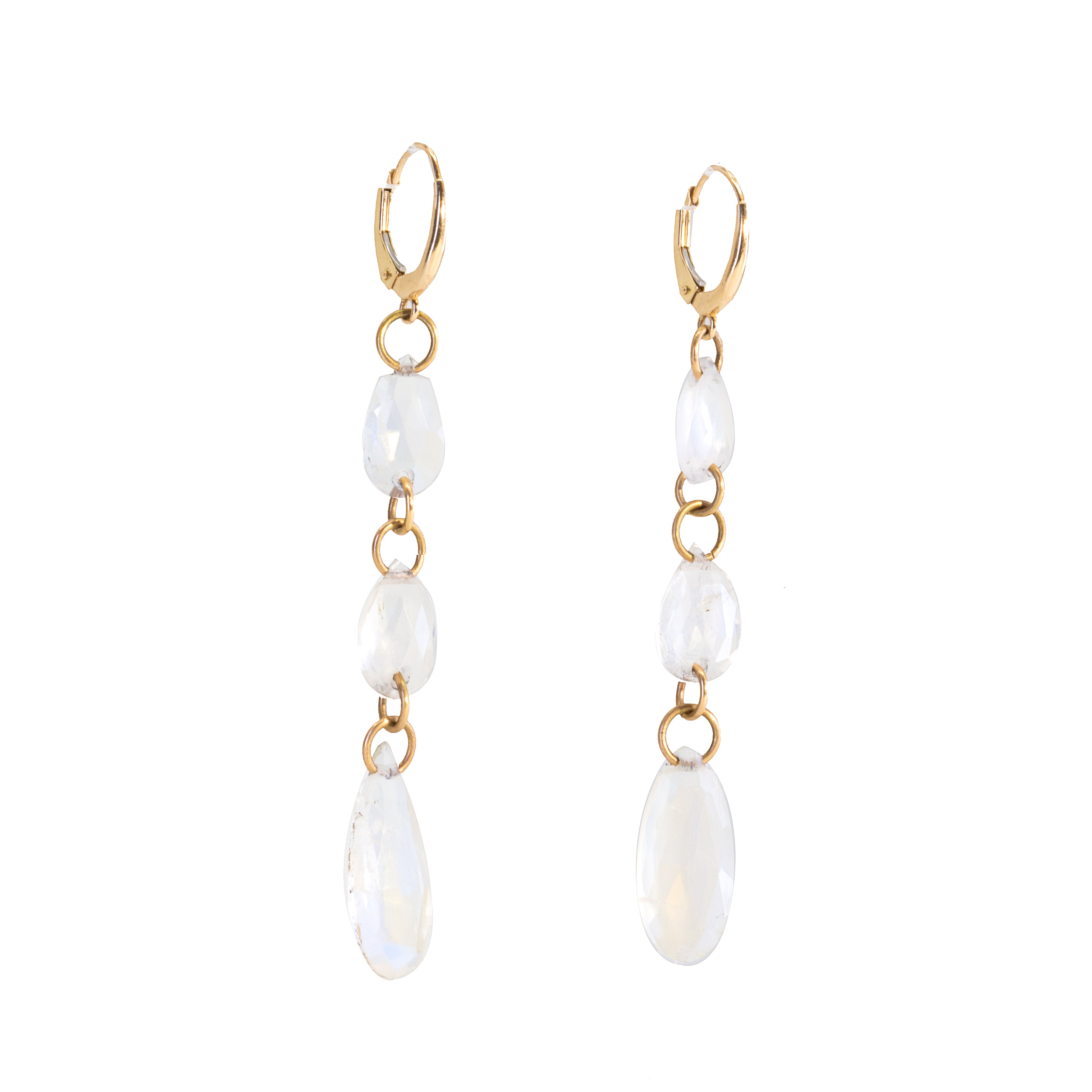 Blue Moonstone 18.28 Carat Tiered Teardrop 14K Handcrafted Earrings - ZO-400 - Crystalarium