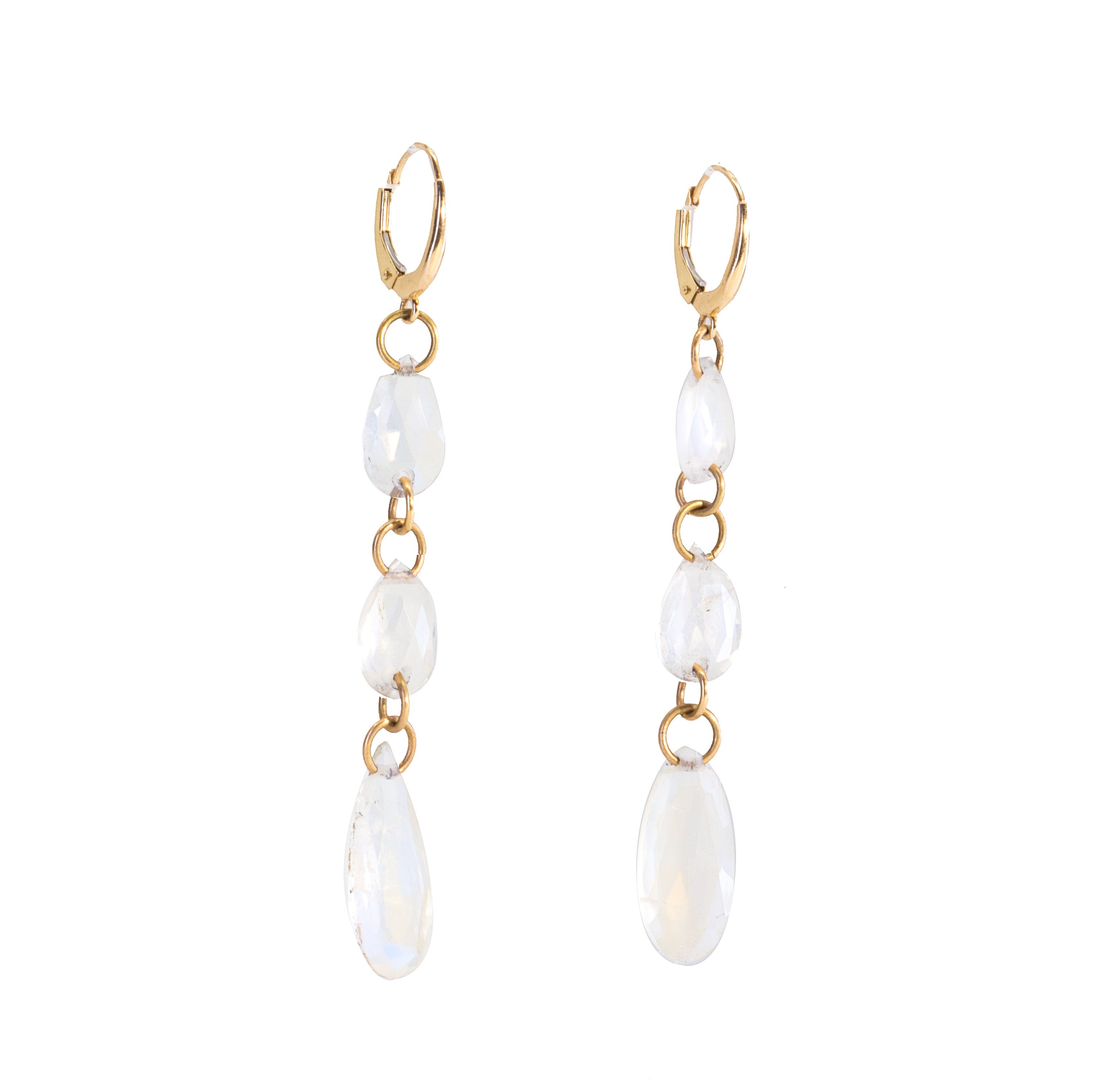 Blue Moonstone 18.28 Carat Tiered Teardrop 14K Handcrafted Earrings - ZO-400 - Crystalarium