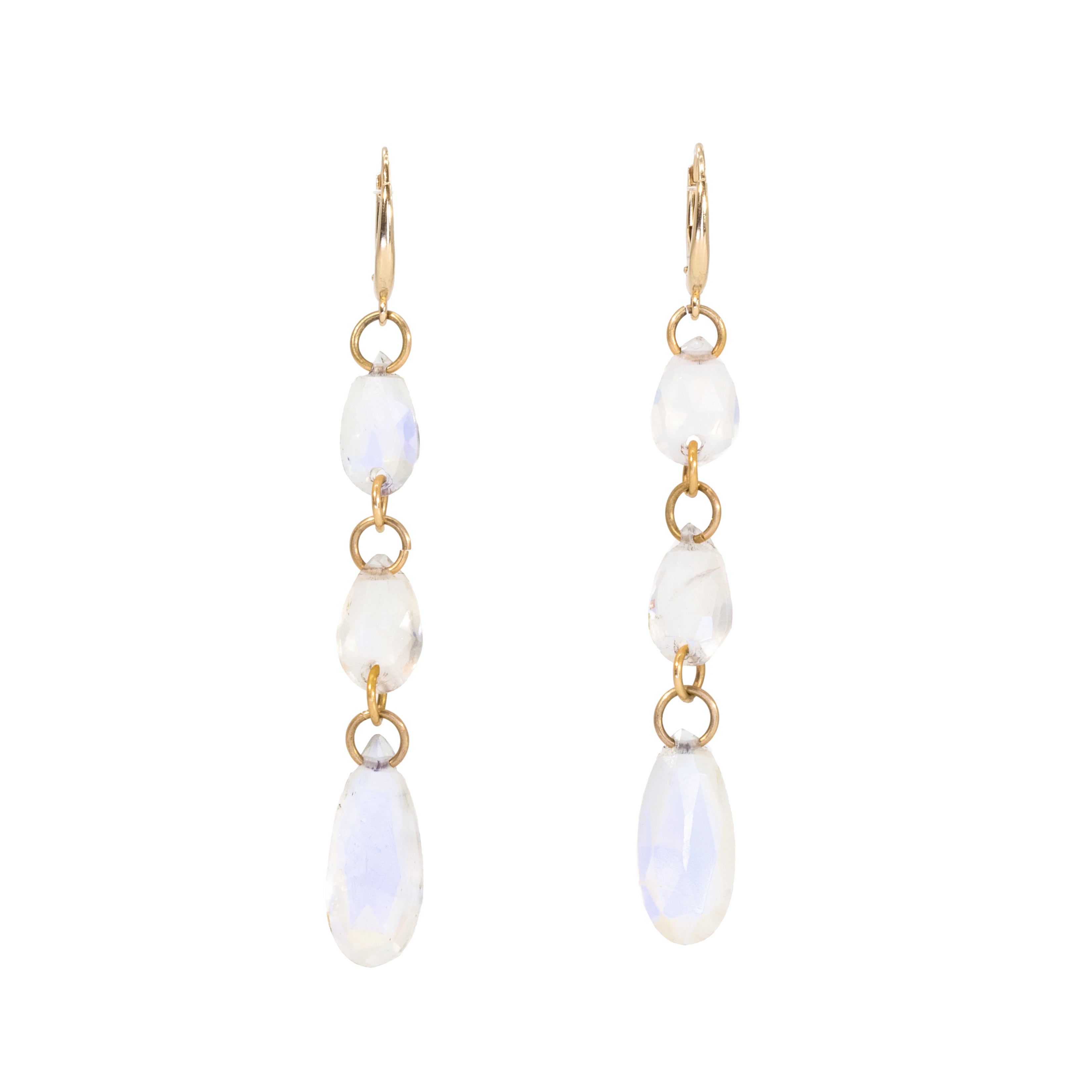 Blue Moonstone 18.28 Carat Tiered Teardrop 14K Handcrafted Earrings - ZO-400 - Crystalarium