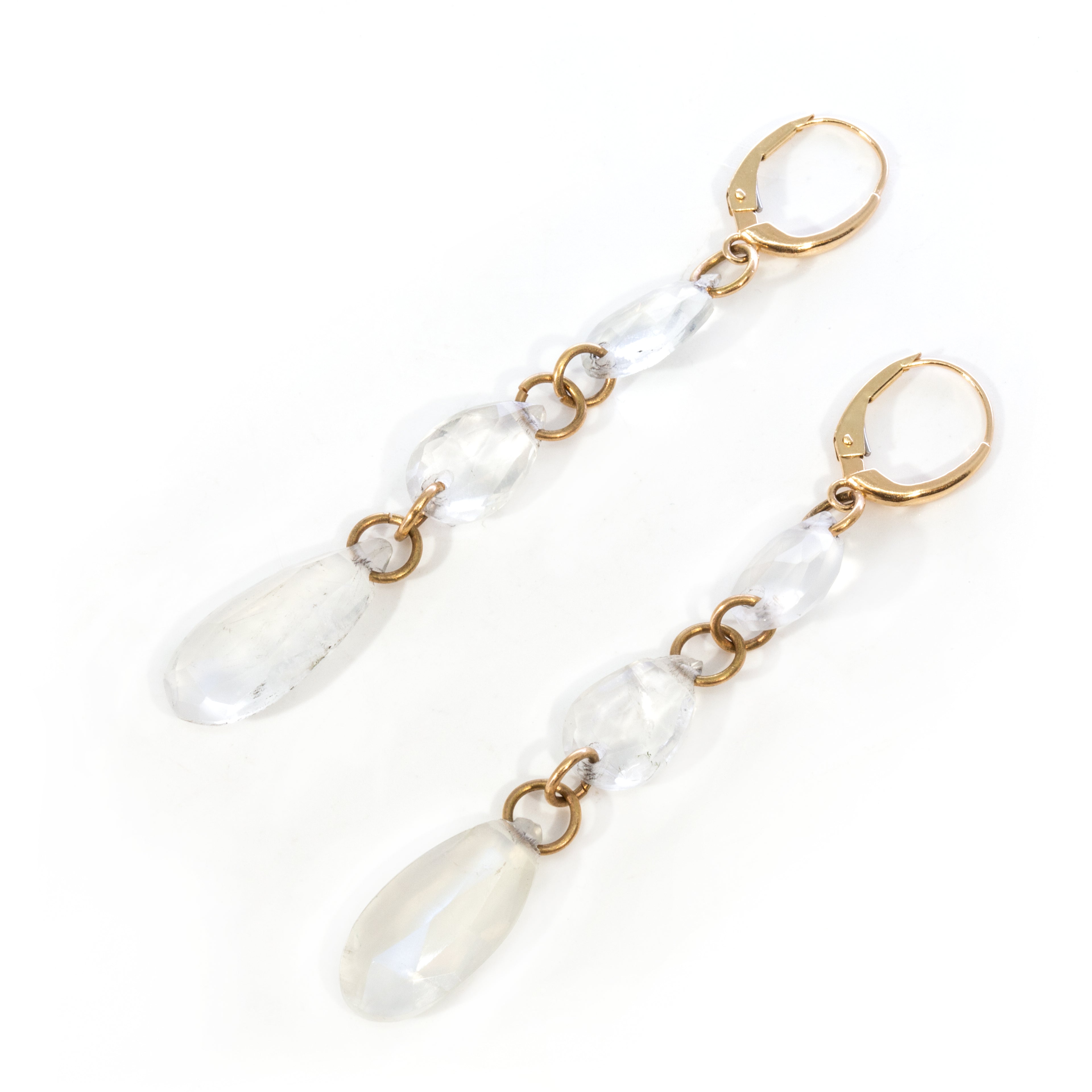 Blue Moonstone 18.28 Carat Tiered Teardrop 14K Handcrafted Earrings - ZO-400 - Crystalarium