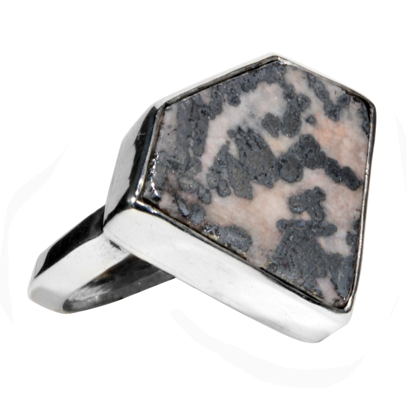 Native Silver in Quartz 21.32 carat Cabochon Handcrafted Sterling Silver Ring - CCO-187 - Crystalarium