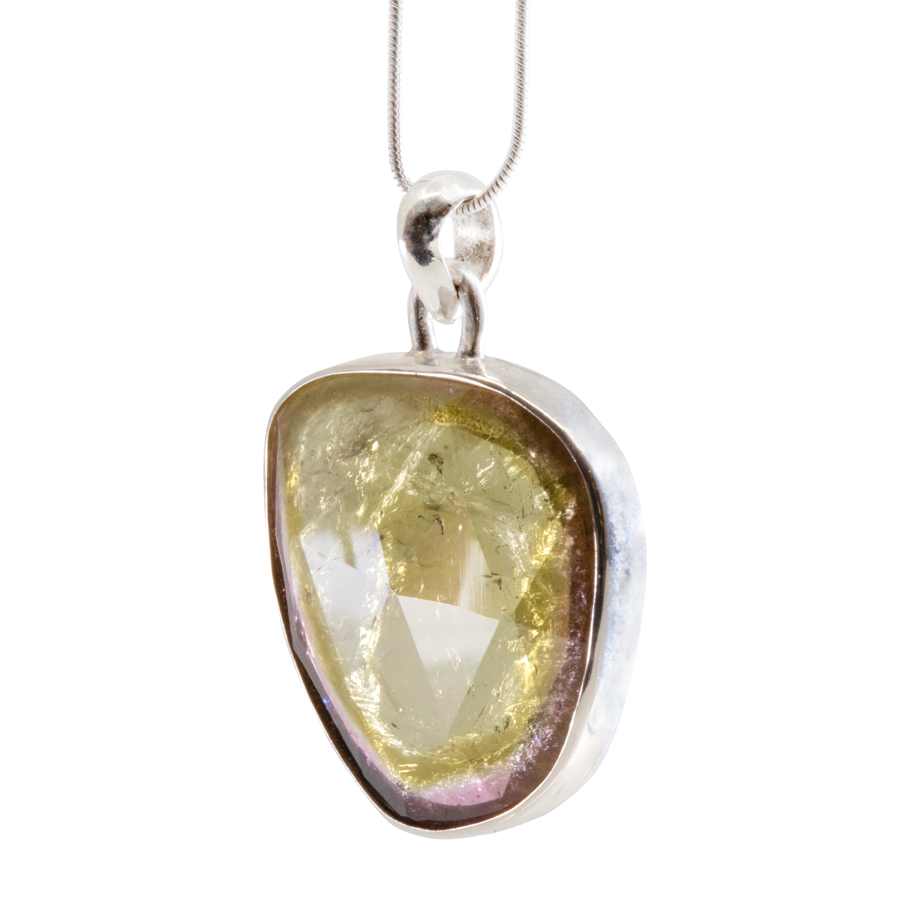 Green and Pink Faceted Watermelon Tourmaline Handcrafted Sterling Silver Pendant - CCO-271 - Crystalarium