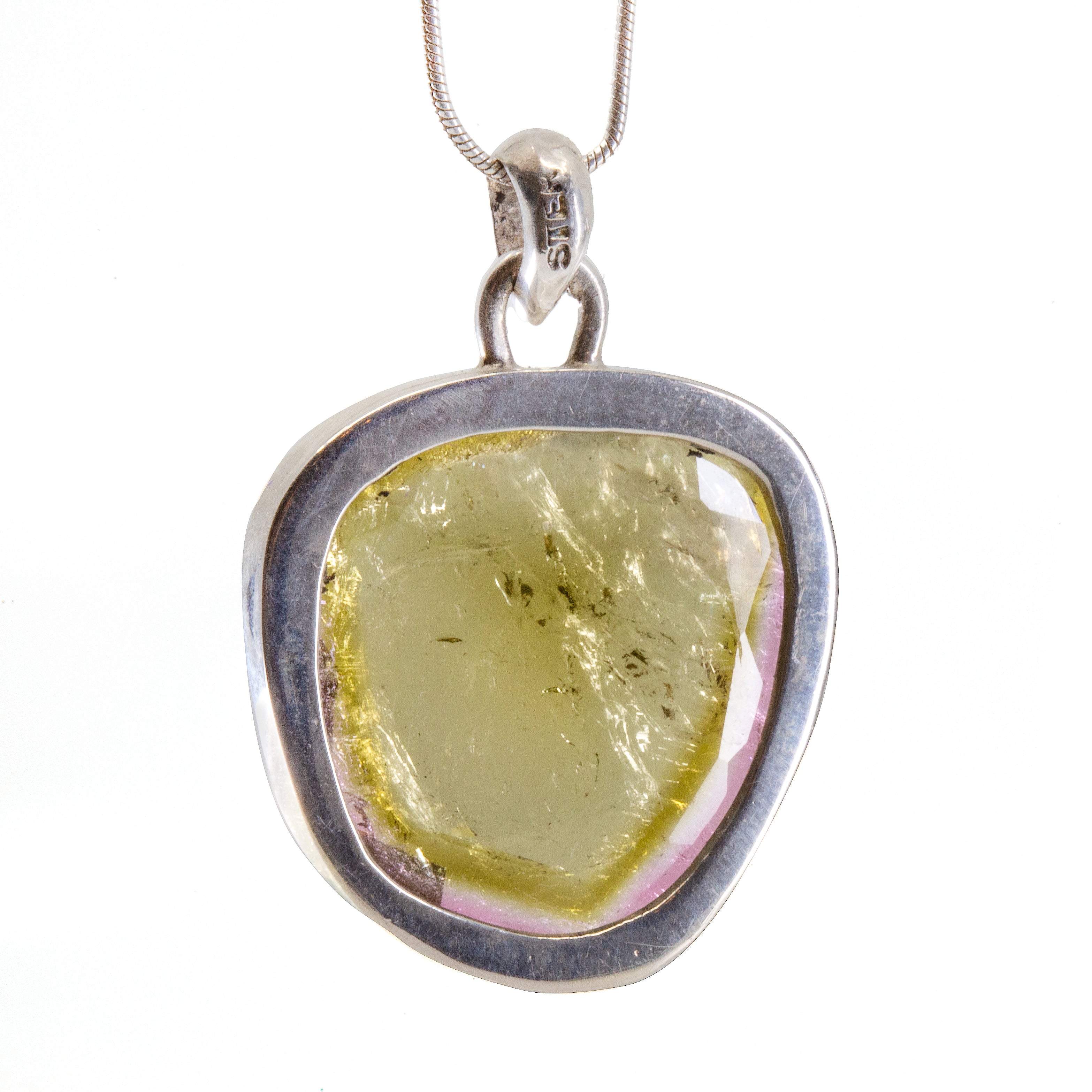 Green and Pink Faceted Watermelon Tourmaline Handcrafted Sterling Silver Pendant - CCO-271 - Crystalarium