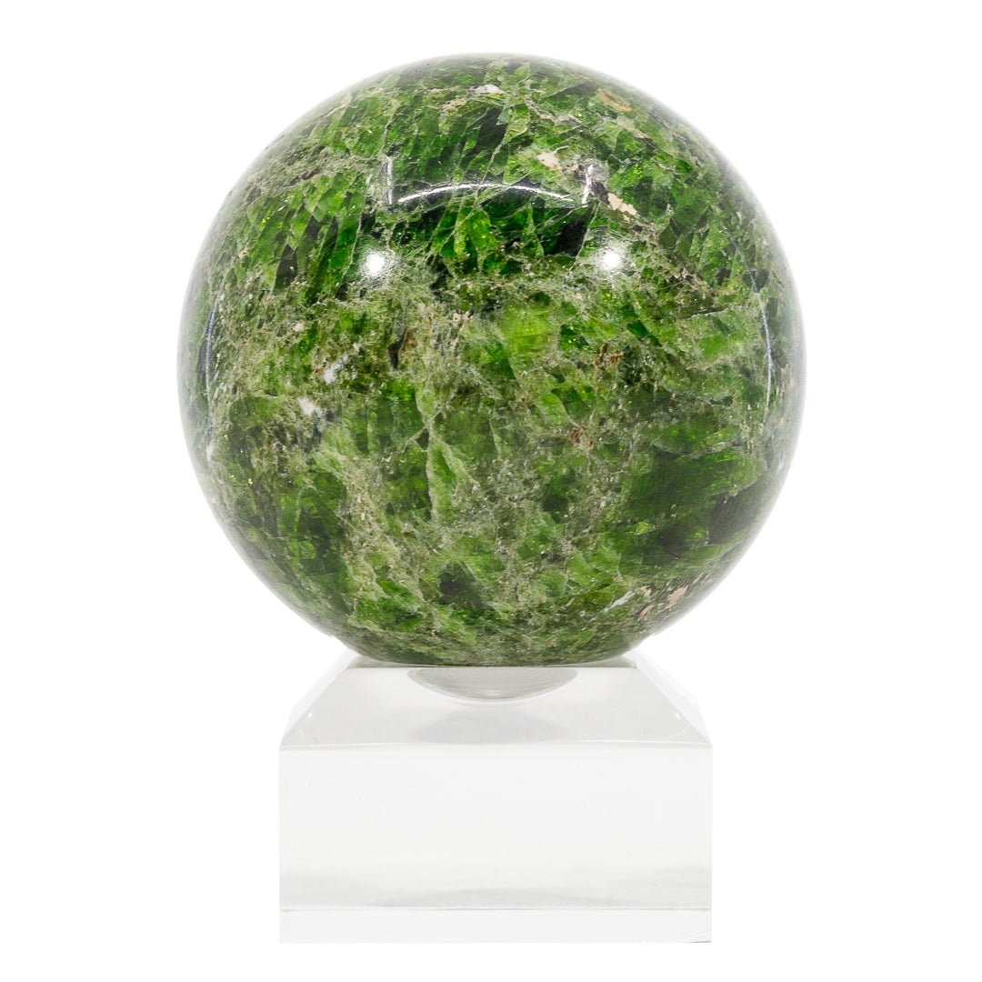 Chrome Diopside 2.24 inch 298 gram Polished Crystal Sphere - Russia - DDL-055 - Crystalarium