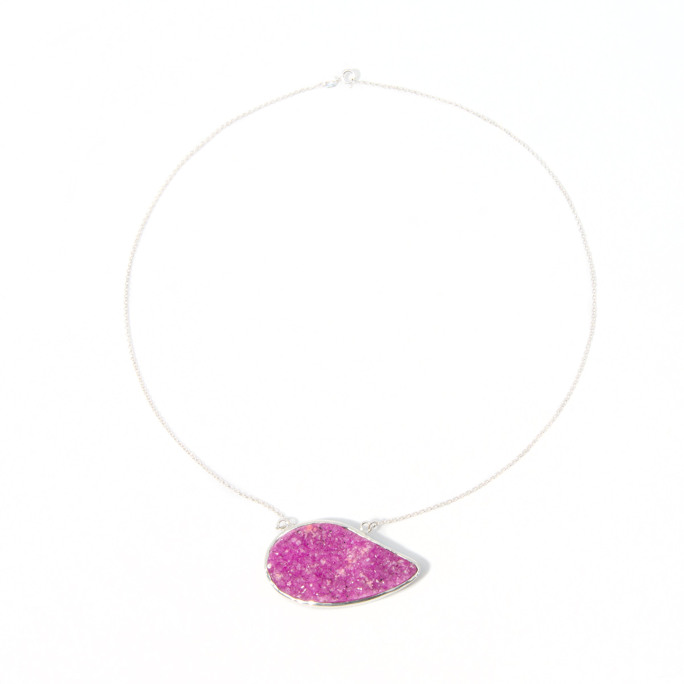 Cobalt Calcite 37.07 carat Natural Druzy Handcrafted Sterling Silver Necklace - HHO-164 - Crystalarium