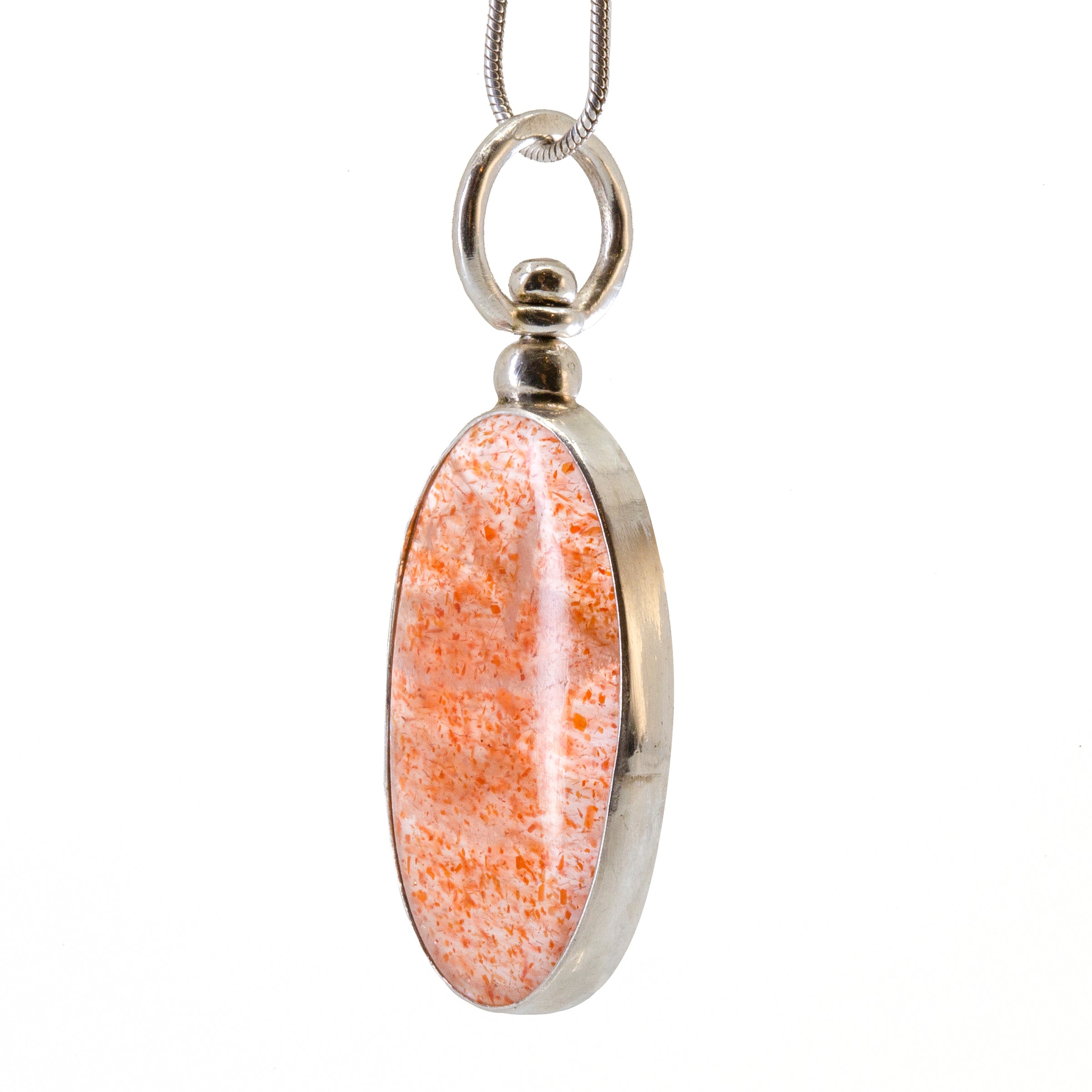 Sunstone 23.41 mm 9.48 ct Oval Cabochon Sterling Silver Handcrafted Swivel Pendant - DDO-139 - Crystalarium
