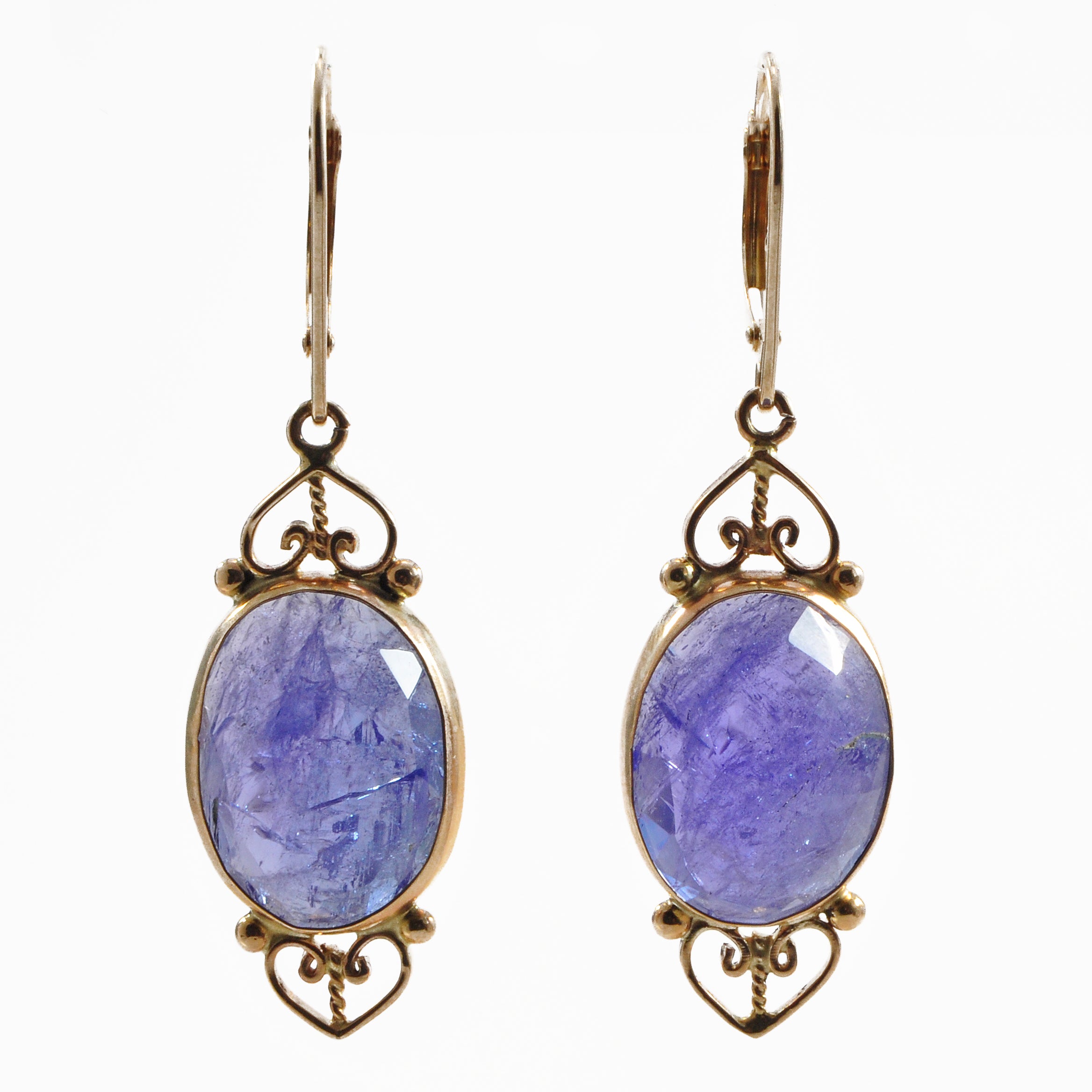 Tanzanite 16.82 mm 17.76 carats Rosecut 14K Handcrafted Filigree Gemstone Earrings - CCO-370 - Crystalarium