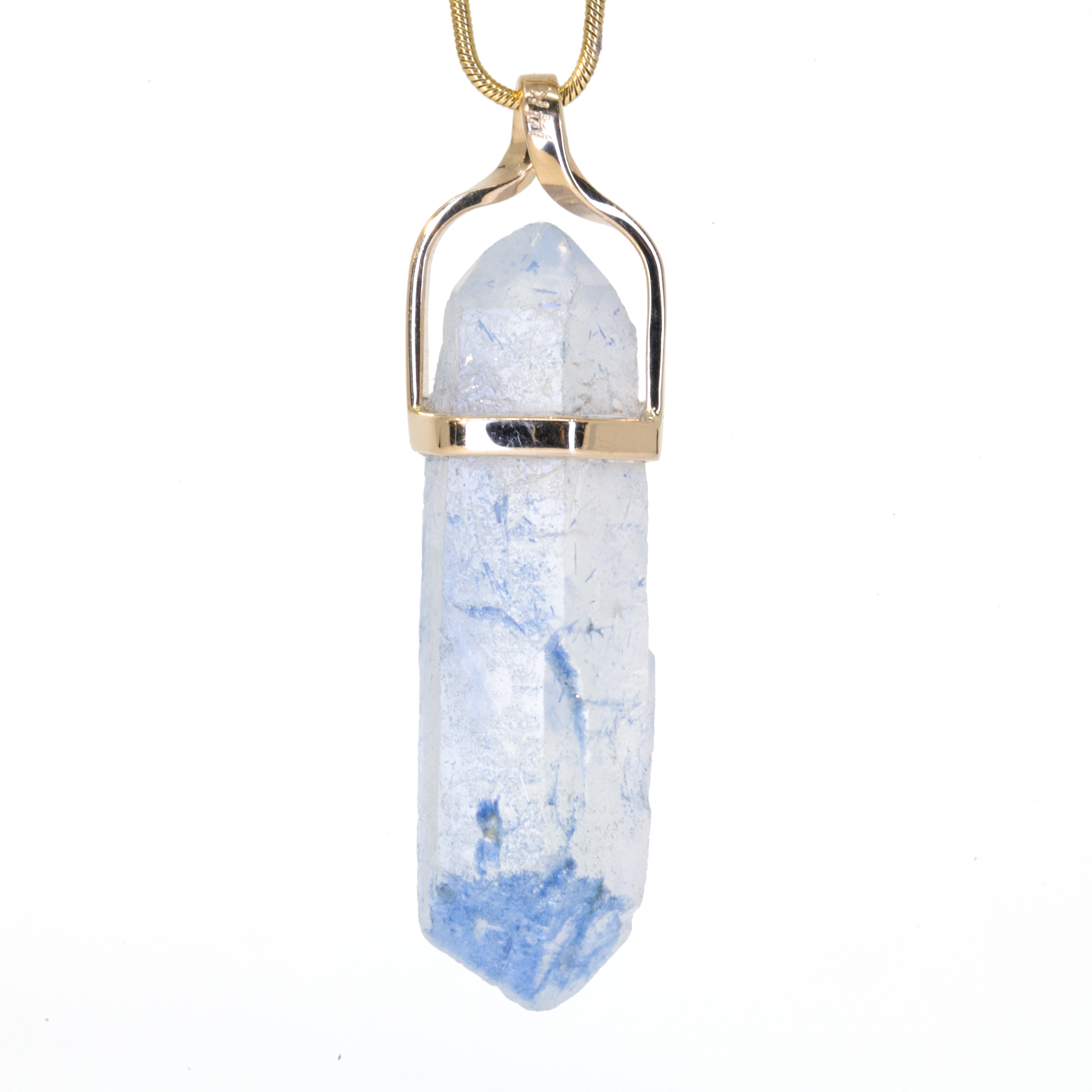 Dumortierite in Quartz 34.02 Carat Natural Crystal 14K Handcrafted Twist Pendant - JJO-097 - Crystalarium