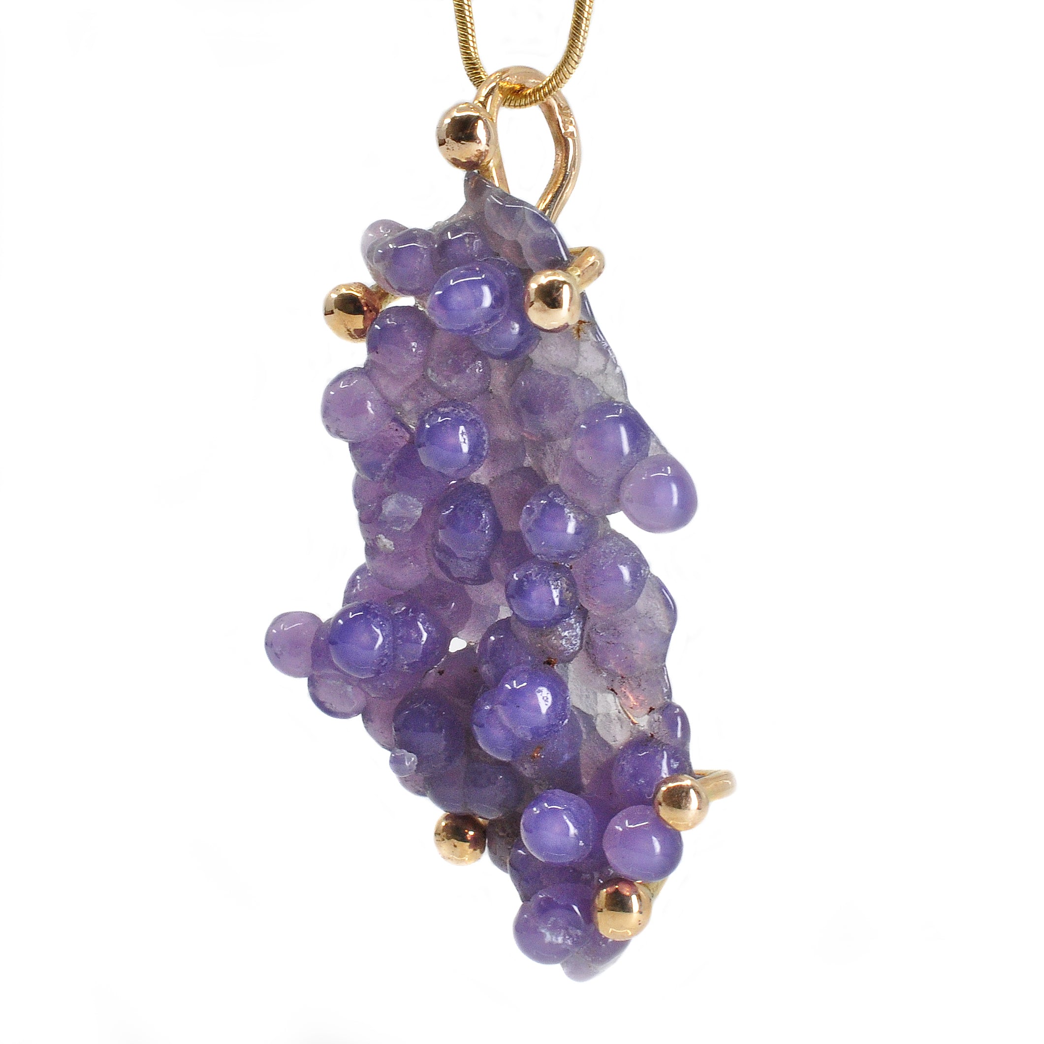 Botryoidal "Grape Agate" 1.72 inch 33.87 carats Polished Freeform 14K Handcrafted Gemstone Pendant - EEO-111 - Crystalarium
