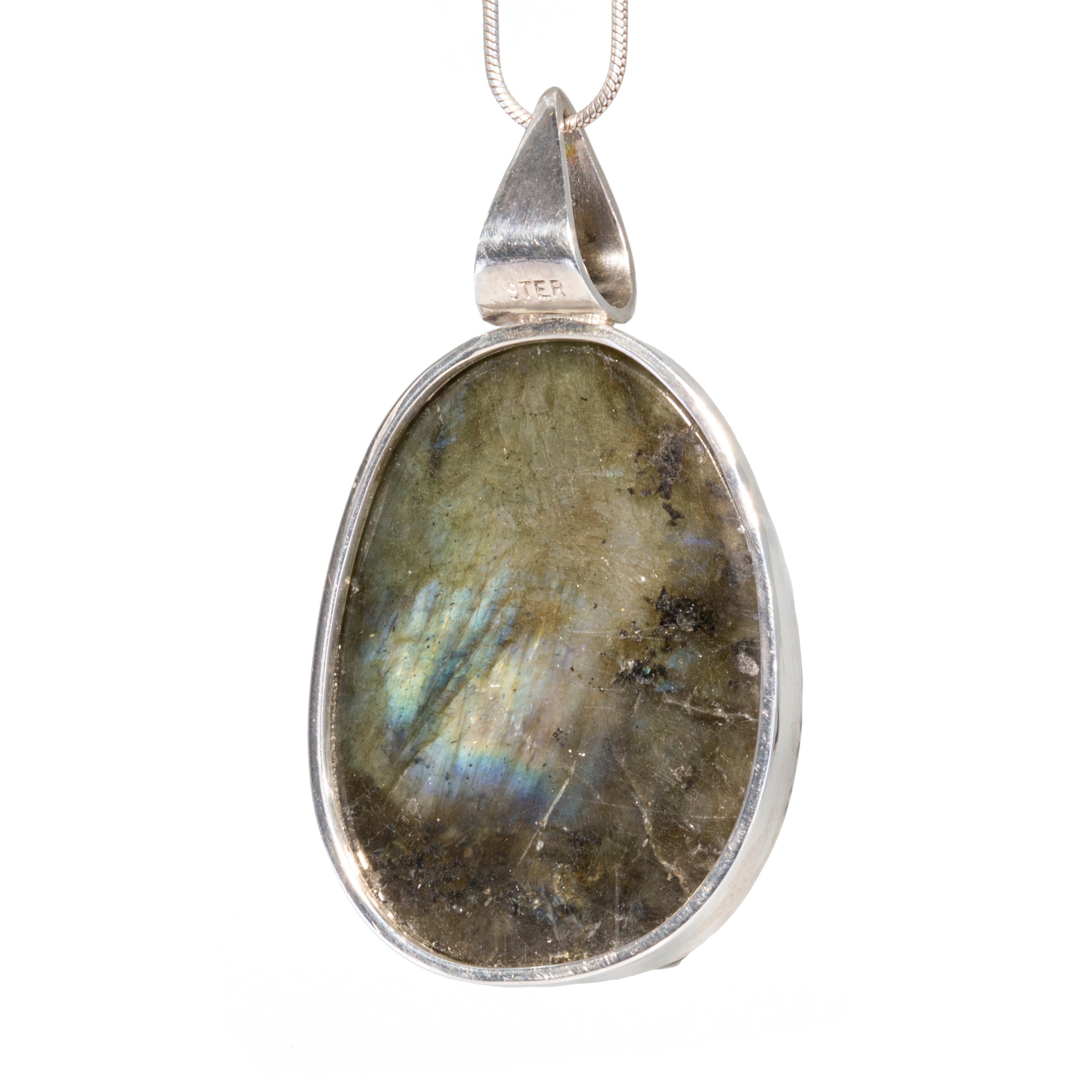 Labradorite 37.3 carat Excalibur Carving Sterling Silver Handcrafted Pendant - FFO-132 - Crystalarium