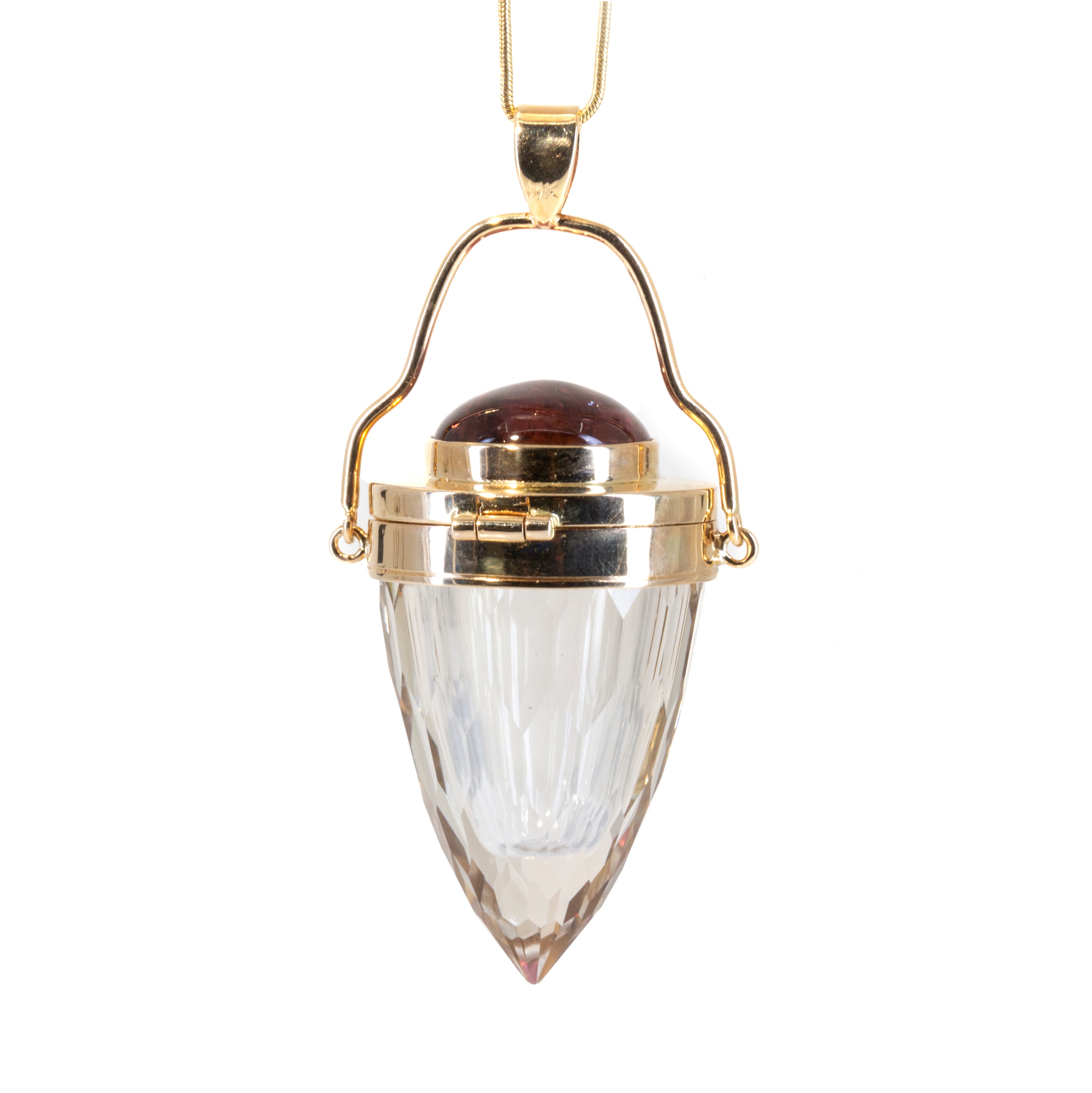 Quartz Faceted 81.34ct with Pink Tourmaline Handcrafted 14K Gemstone Vessel Pendant - HHO-024 - Crystalarium