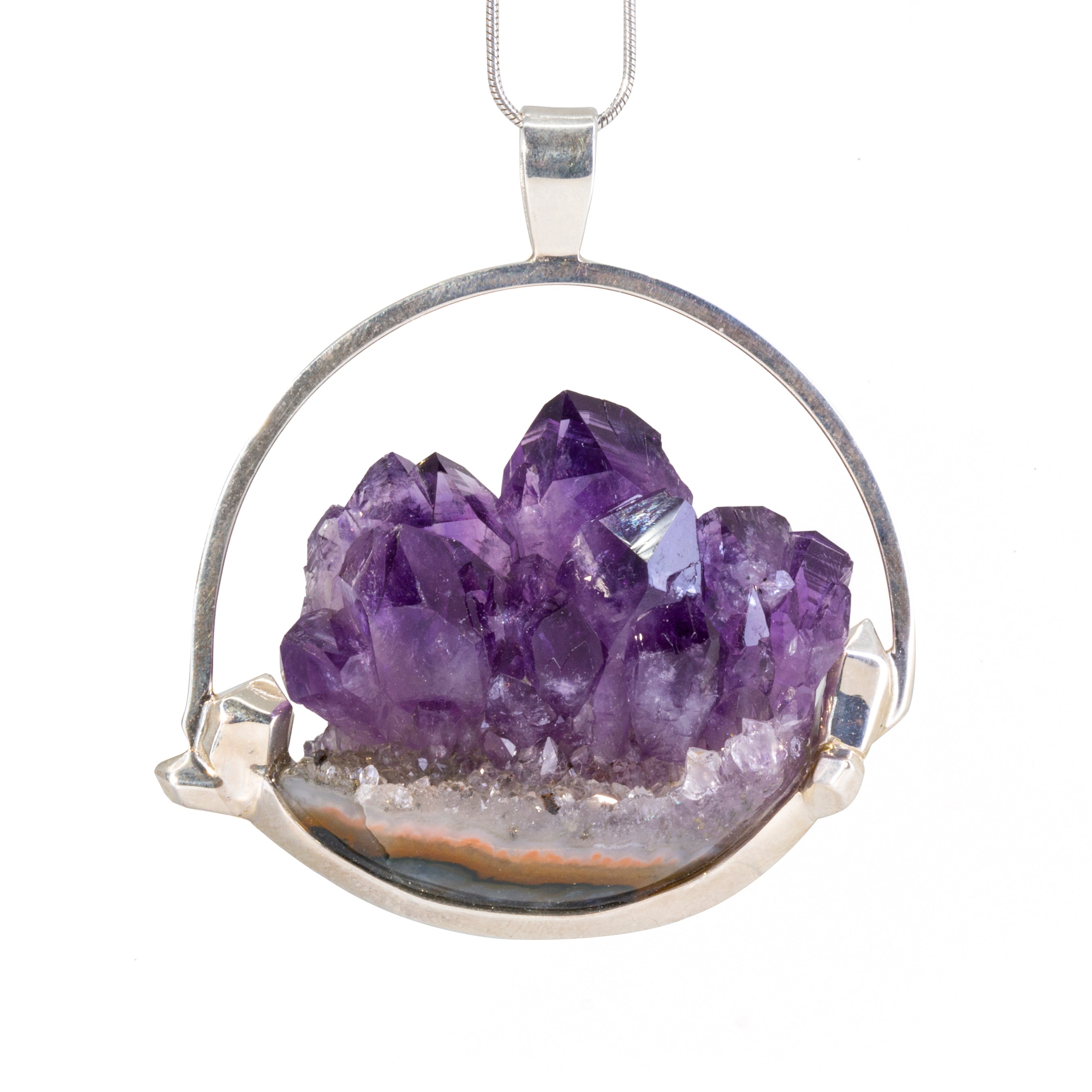 Amethyst 98.85 carat Geode Crystal Handcrafted Sterling Silver Pendant - HHO-146 - Crystalarium