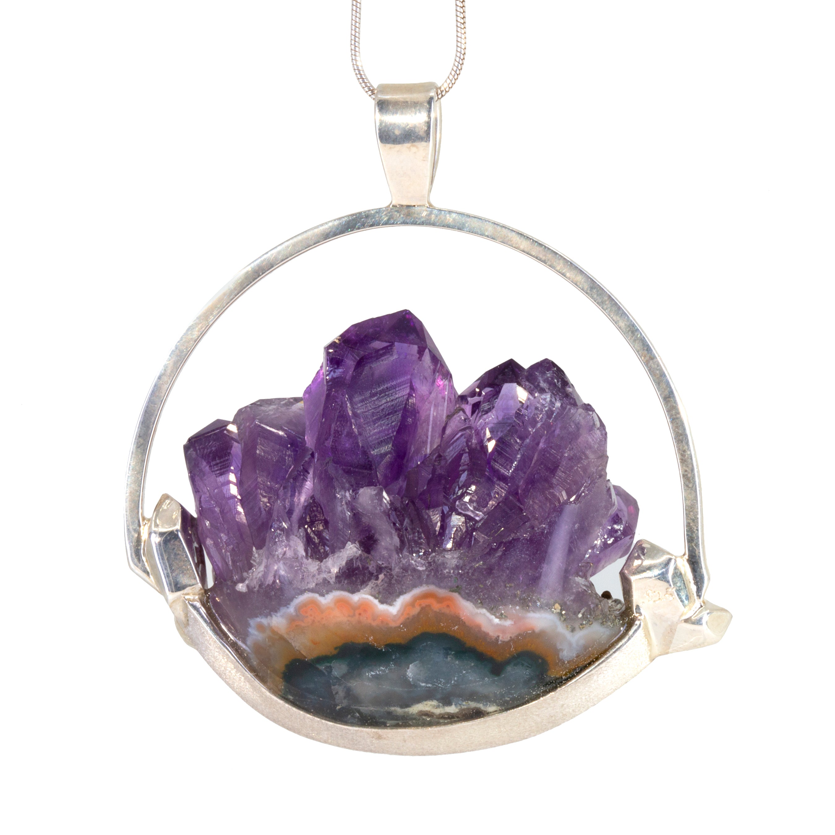 Amethyst 98.85 carat Geode Crystal Handcrafted Sterling Silver Pendant - HHO-146 - Crystalarium