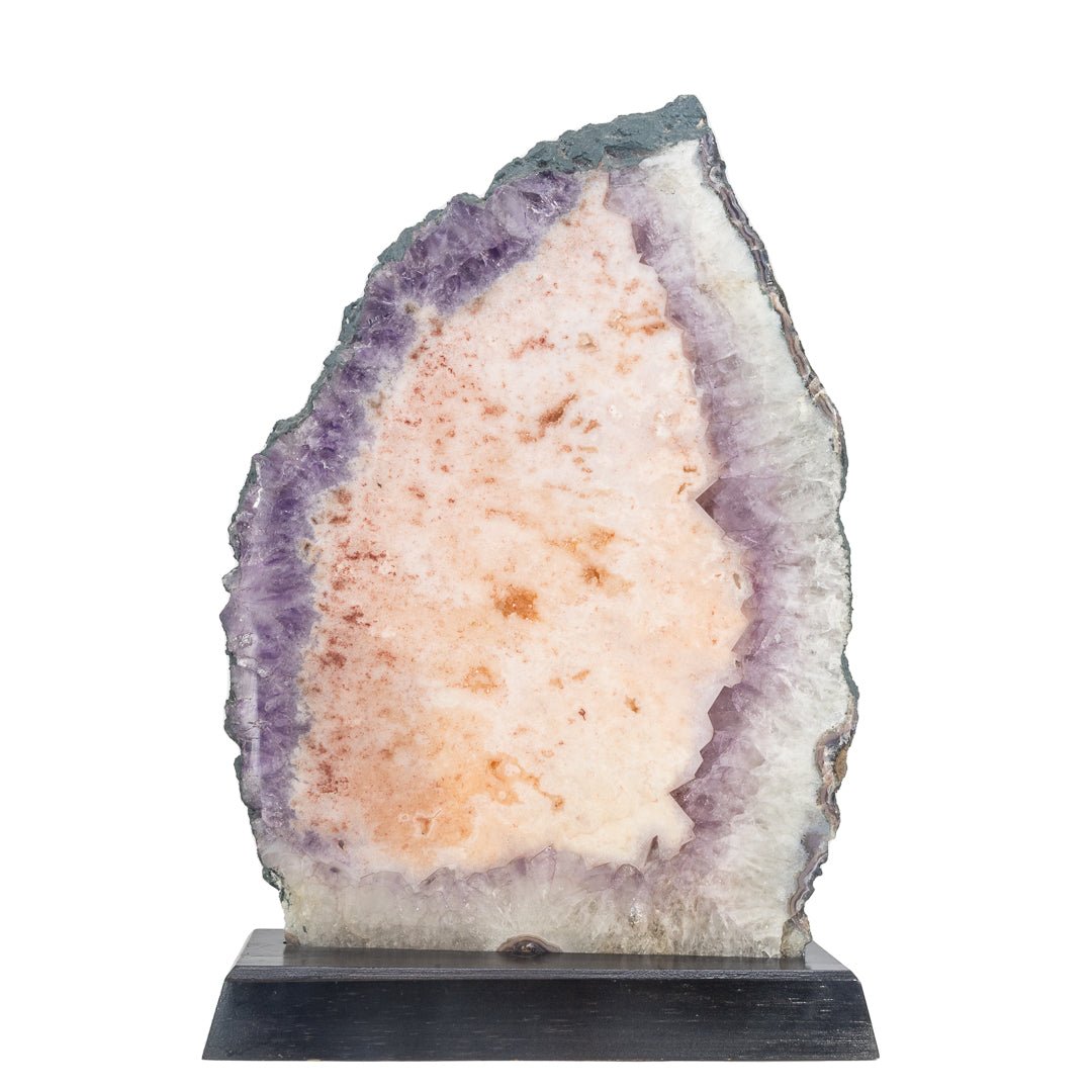 Pink Amethyst 17.3 Inch 12.35lb Polished Crystal Slice on Wood Stand - Brazil - GGX-309 - Crystalarium