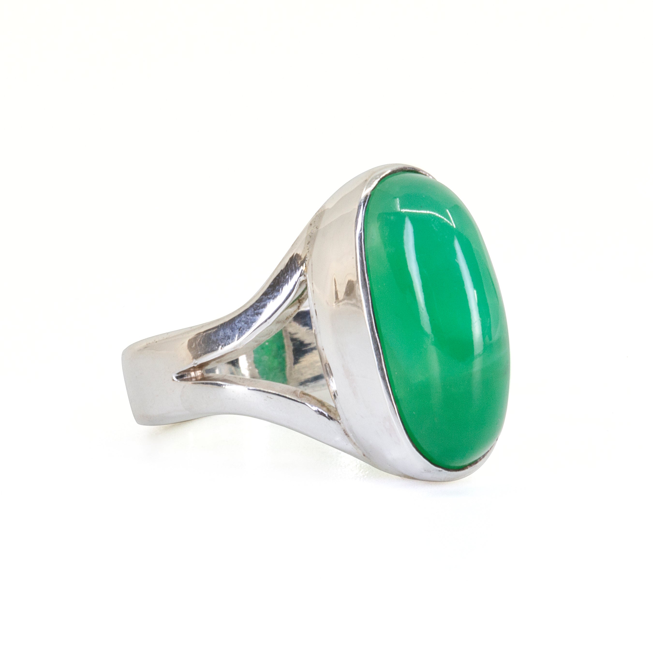 Chrysoprase 9.05 carat Handcrafted Sterling Silver Cabochon Ring - QO-183 - Crystalarium