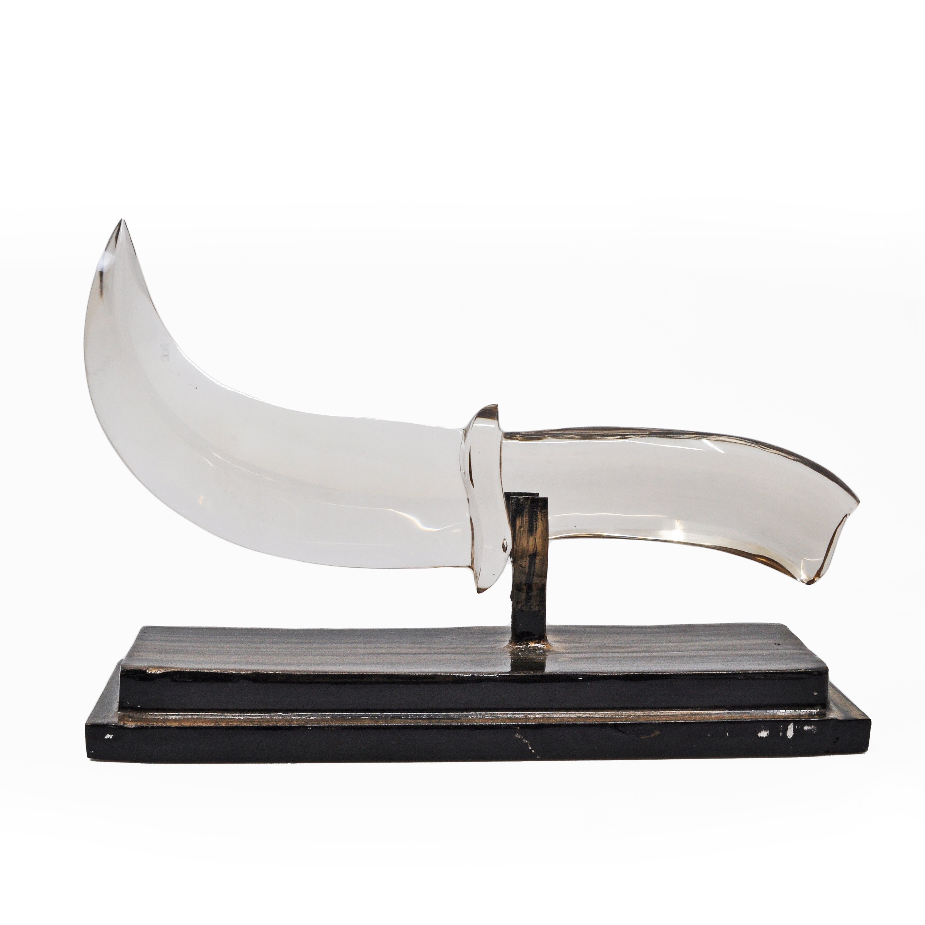 Exceptional Smoky Quartz 8.0 inch 1.43 lbs Natural Crystal Knife Carving on Custom Metal Stand - Brazil - GGR-025 - Crystalarium