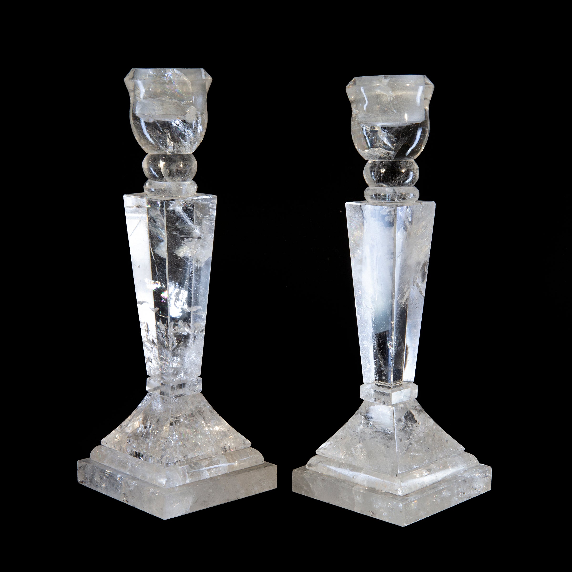 Clear Quartz 9.25 inch Crystal Candle Stick Pair - VR-028 - Crystalarium