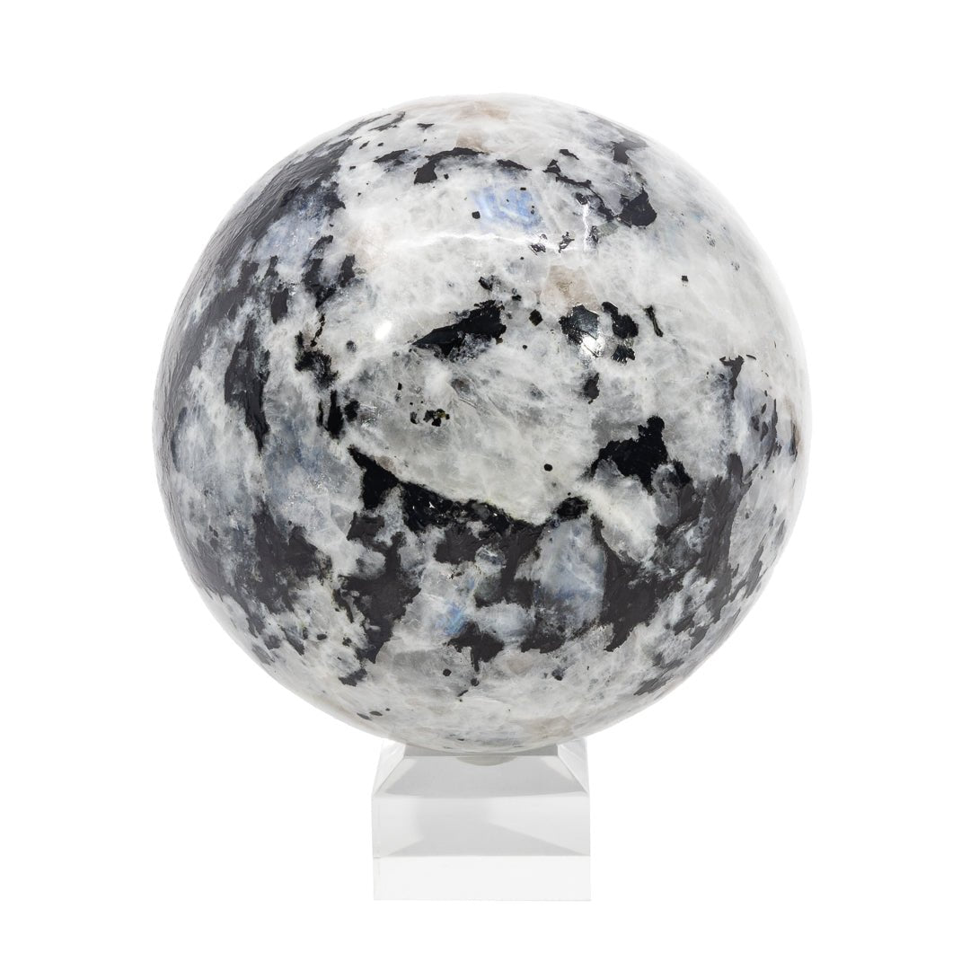 Rainbow Moonstone & Black Tourmaline 4.38 Inch 4.27lb Polished Crystal Sphere - India - LLL-002 - Crystalarium