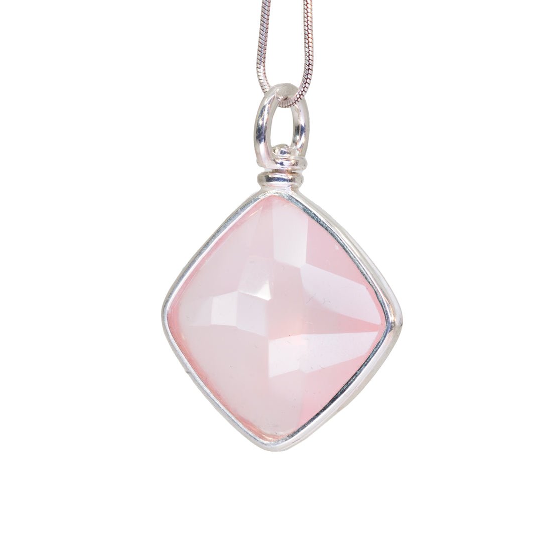 Rose Quartz 16.8 Carat Faceted Sterling Silver Handcrafted Swivel Pendant - KKO-013 - Crystalarium