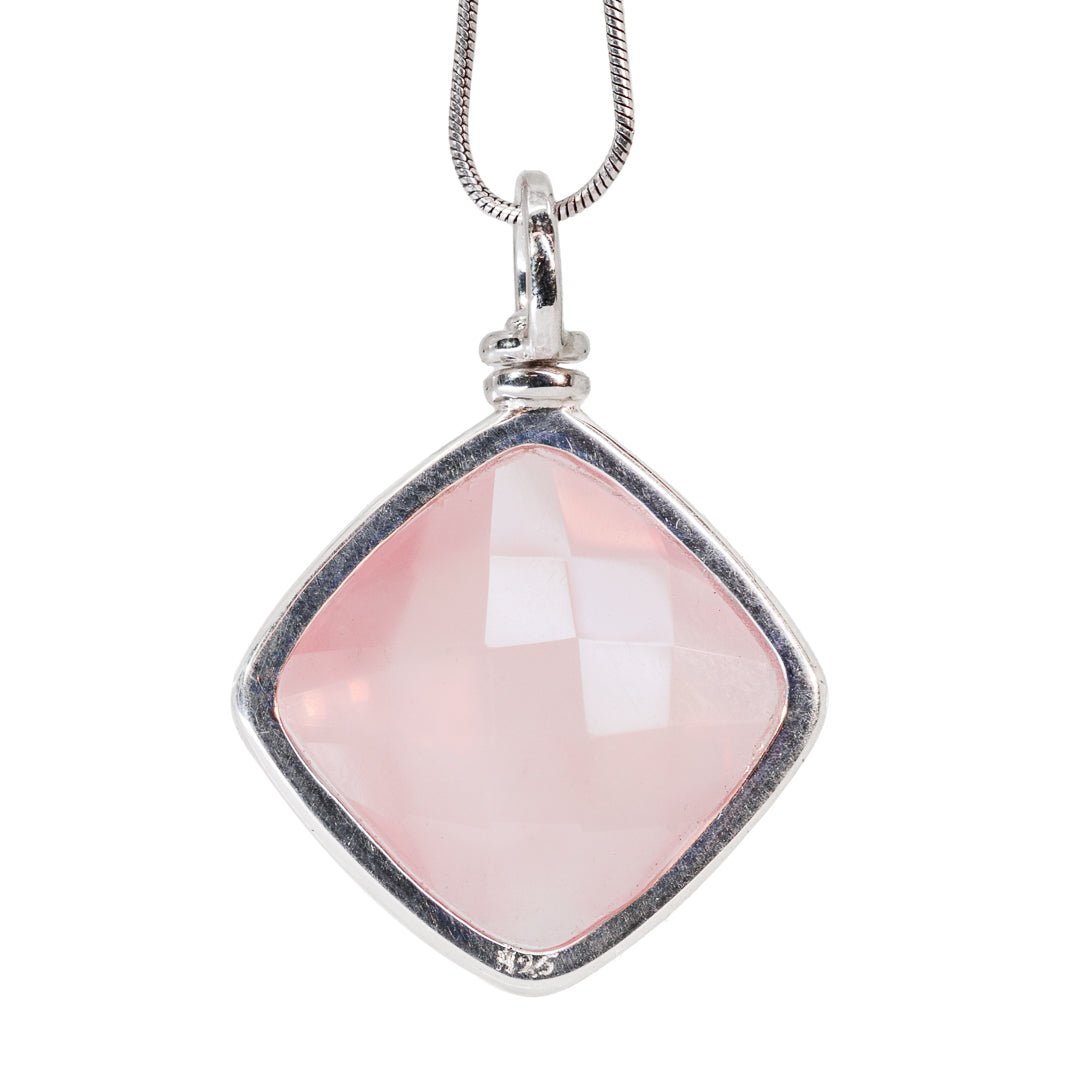 Rose Quartz 16.8 Carat Faceted Sterling Silver Handcrafted Swivel Pendant - KKO-013 - Crystalarium