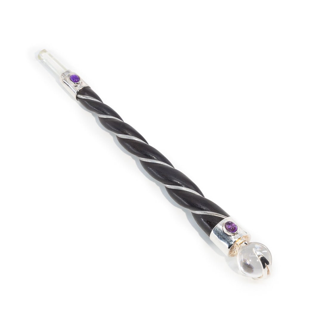 Rosewood and Gemstone Silver Tone Wands - India - KKS-010 - Crystalarium