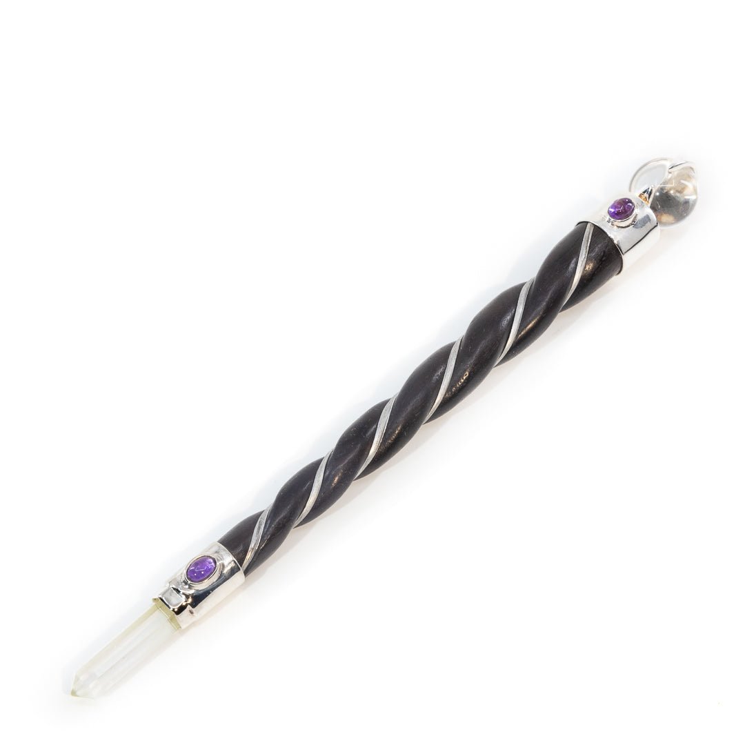 Rosewood and Gemstone Silver Tone Wands - India - KKS-010 - Crystalarium