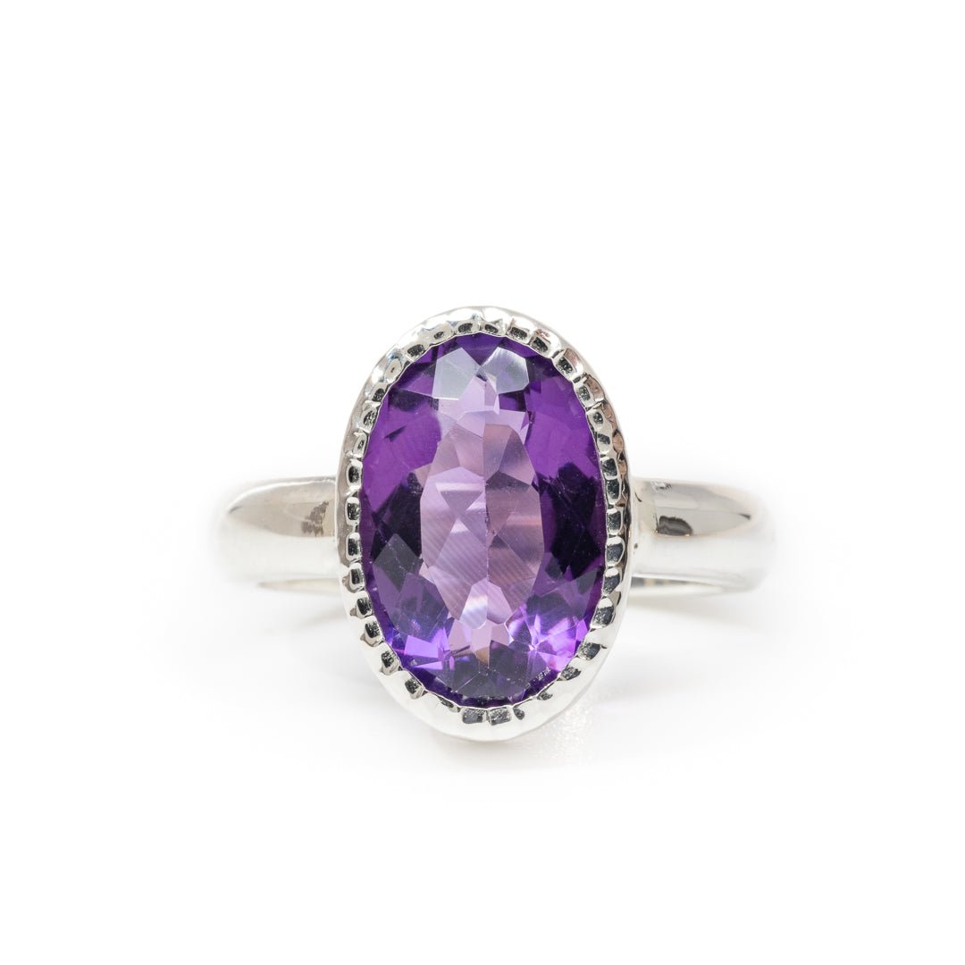 Amethyst 4.22 Carat Faceted Handcrafted Sterling Silver Gemstone Ring - LLO-008 - Crystalarium
