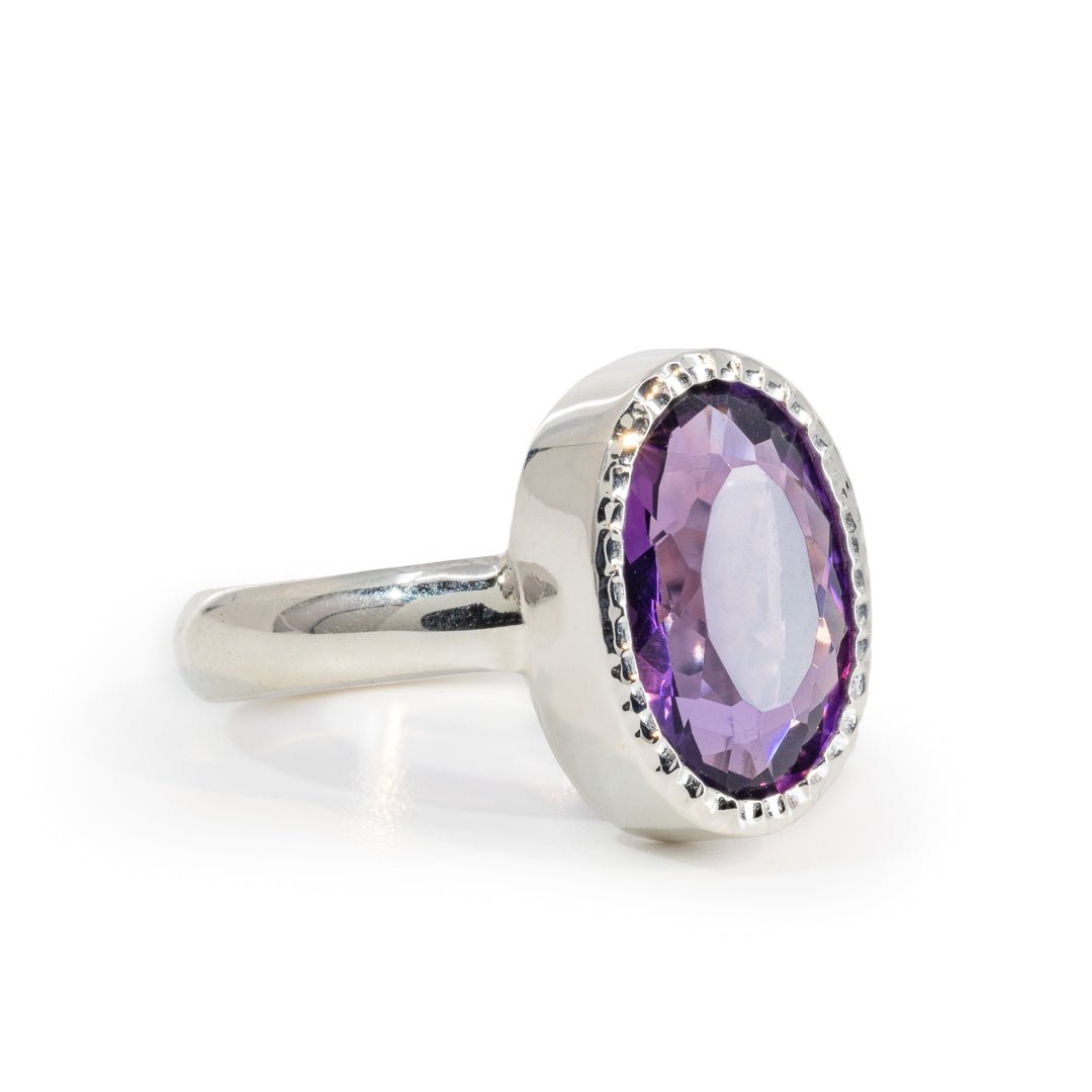 Amethyst 4.22 Carat Faceted Handcrafted Sterling Silver Gemstone Ring - LLO-008 - Crystalarium