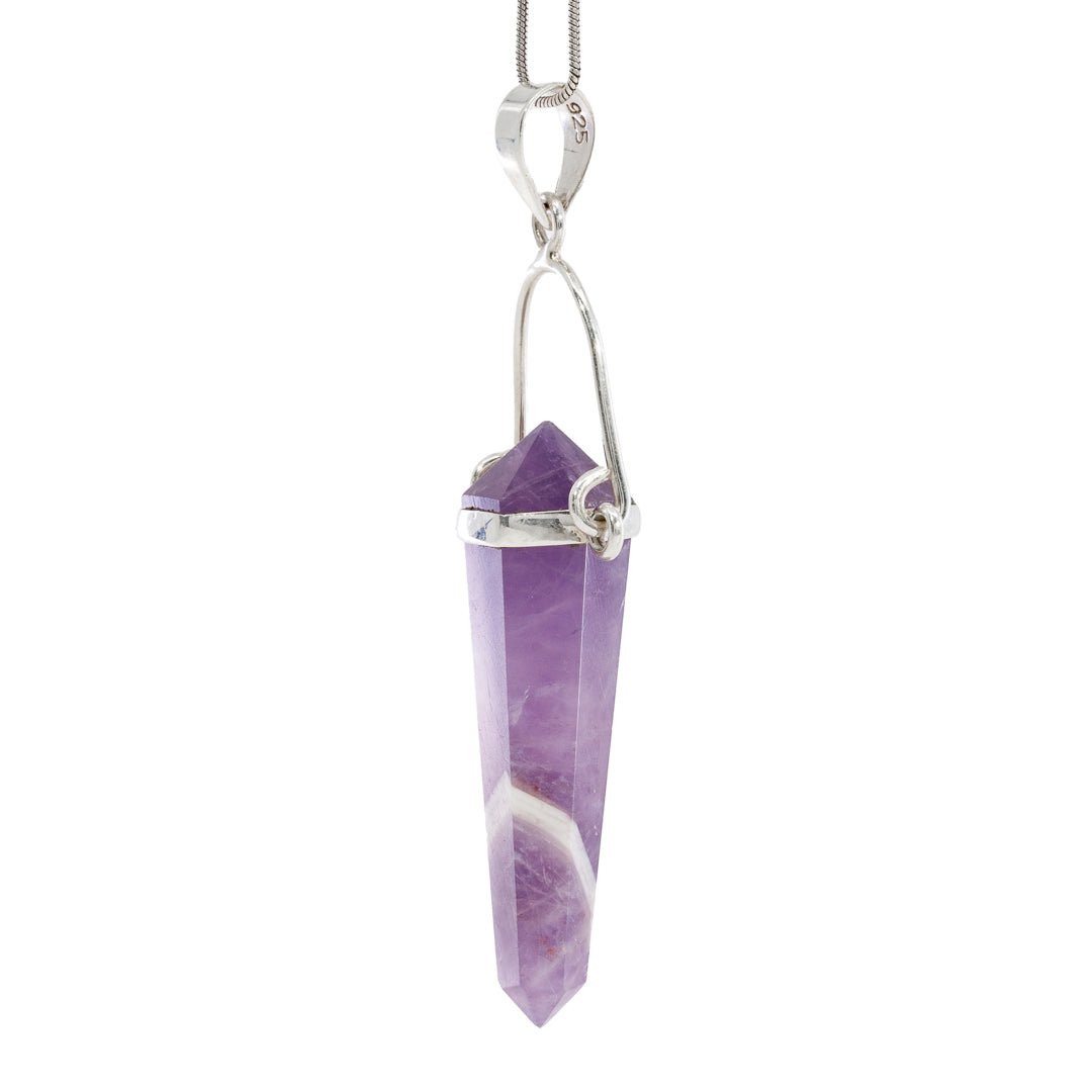 Chevron Amethyst Polished Crystal Sterling Silver Pendant - JJW-070 - Crystalarium