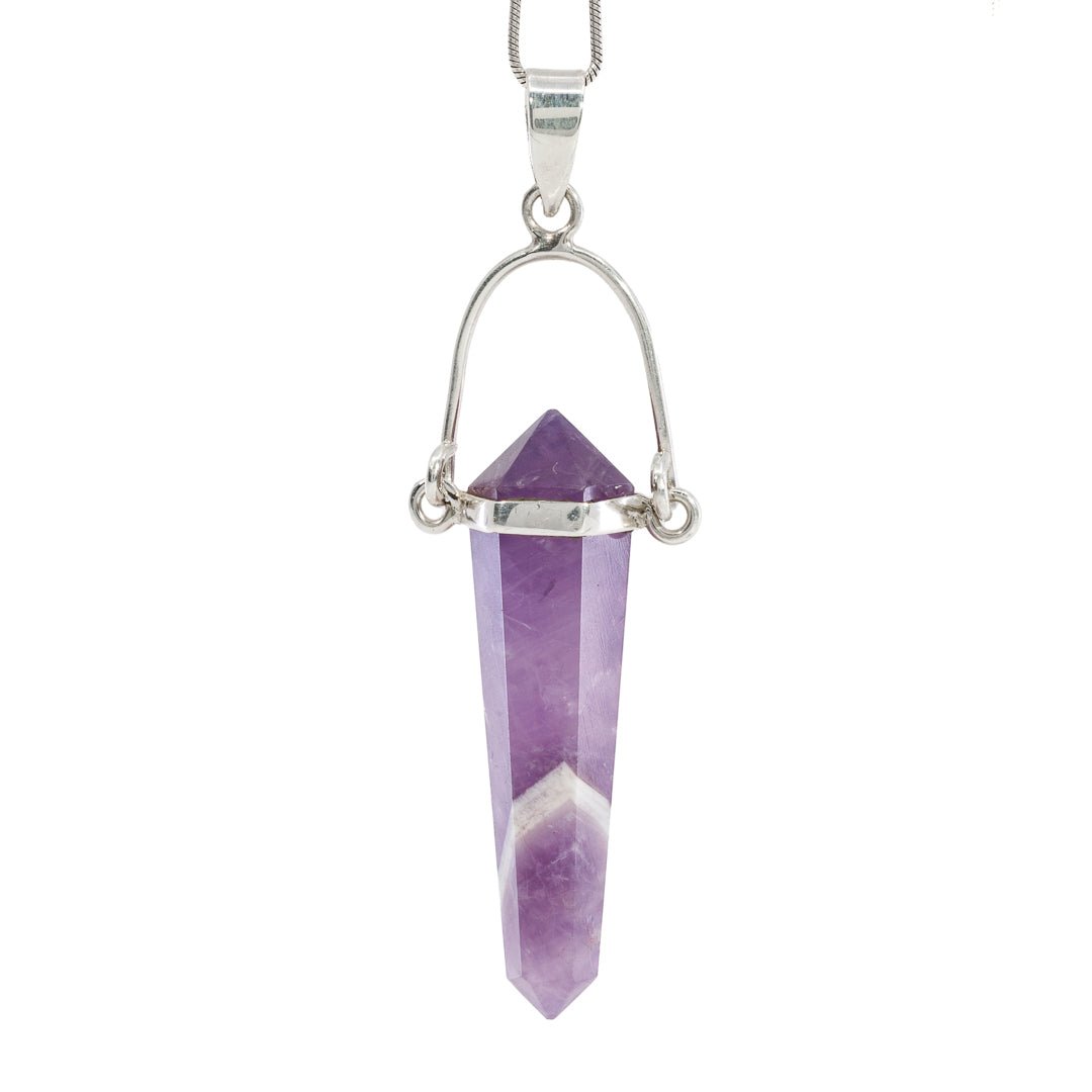 Chevron Amethyst Polished Crystal Sterling Silver Pendant - JJW-070 - Crystalarium