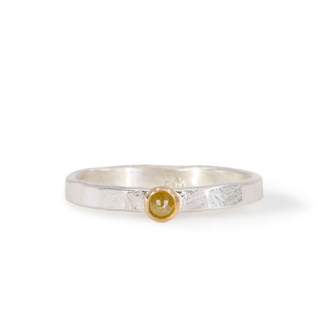 "Champagne" Diamond Stackable Sterling Silver with 14k Bezel Handcrafted Ring - Ceci Greco Designs - KKW-013 - Crystalarium